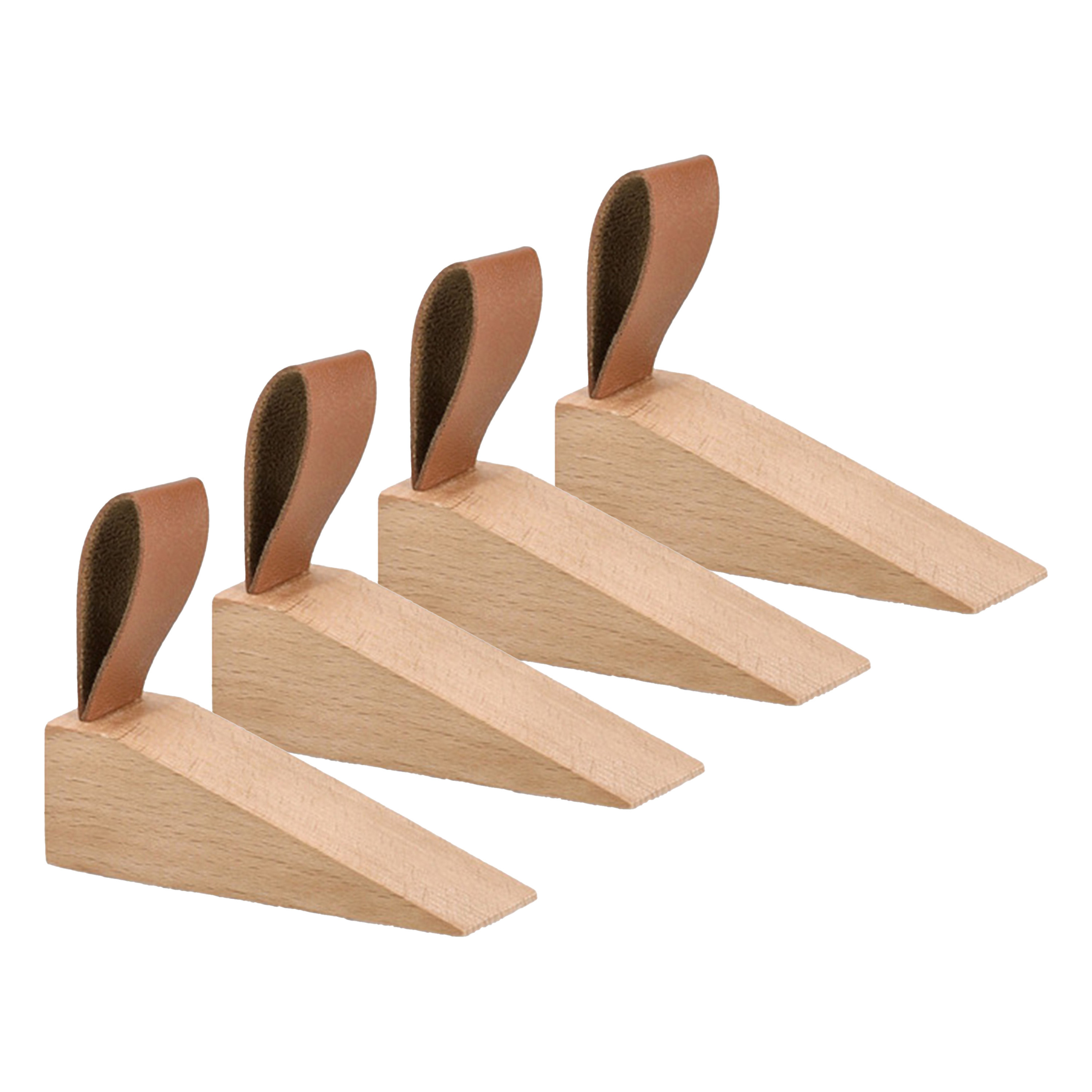 Deurstopper/wig - 4x - hout/kunststof - bruin - 11 x 4 x 3 cm - bescherming -