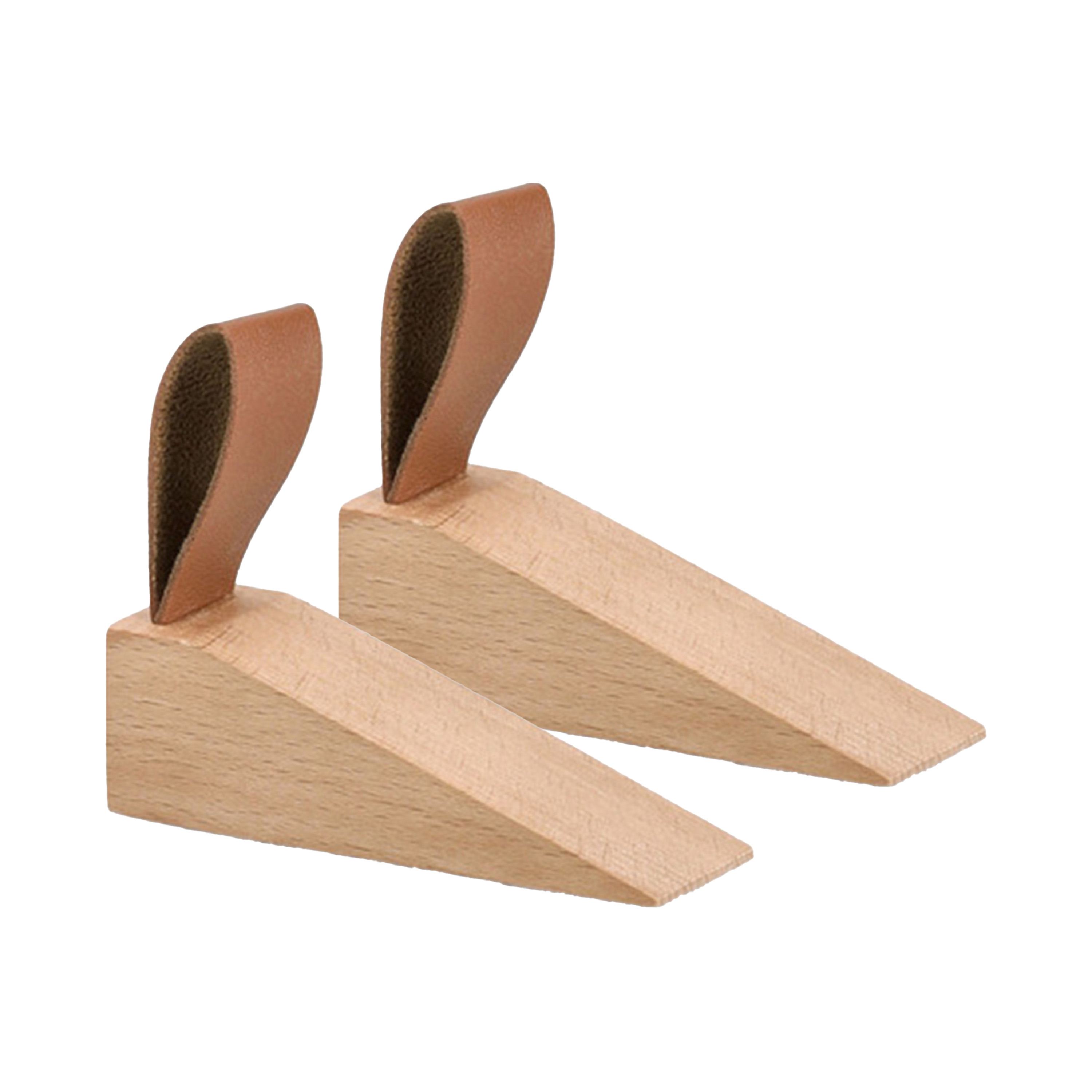 Deurstopper/wig - 2x - hout/kunststof - bruin - 11 x 4 x 3 cm - bescherming -