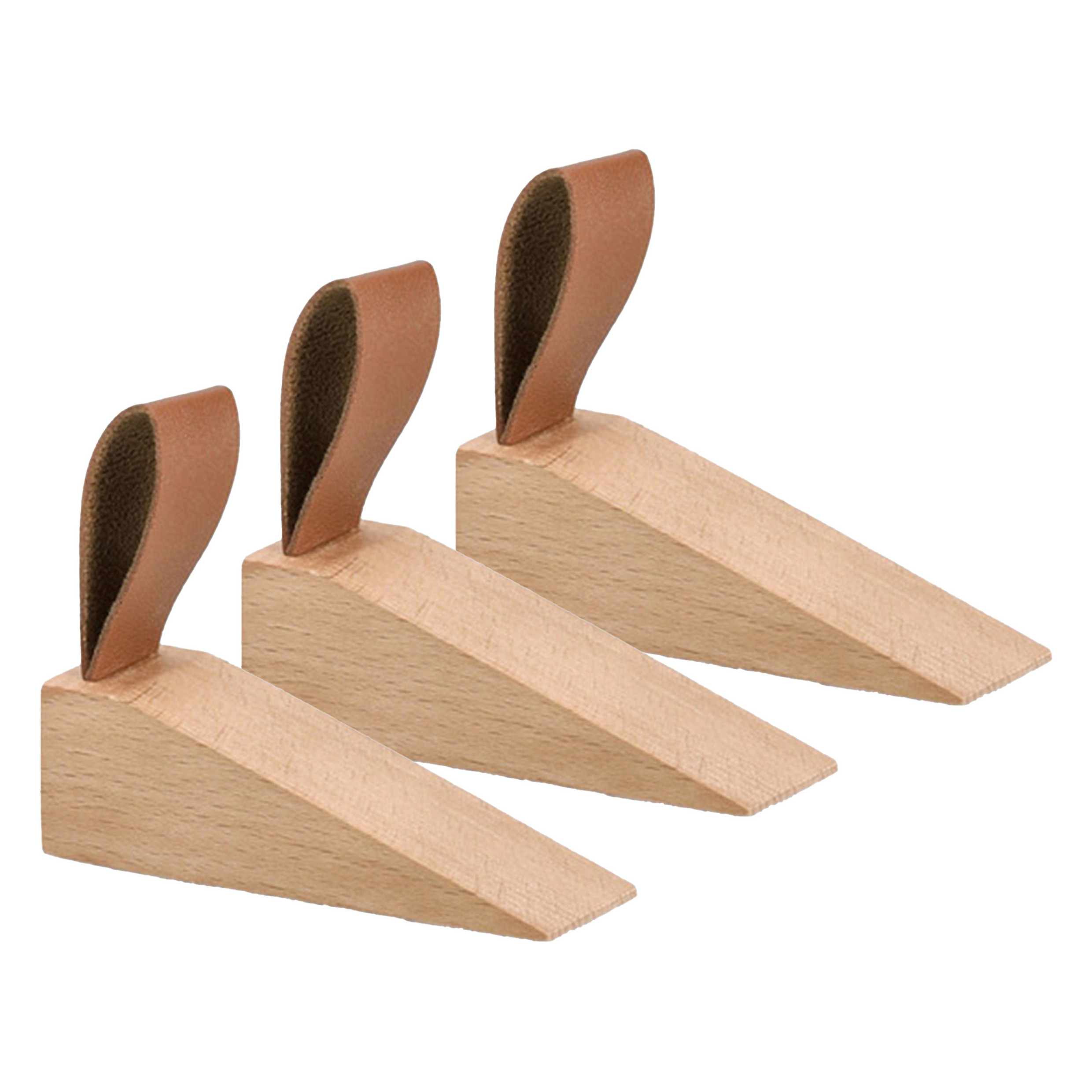 Deurstopper/wig - 3x - hout/kunststof - bruin - 11 x 4 x 3 cm - bescherming -