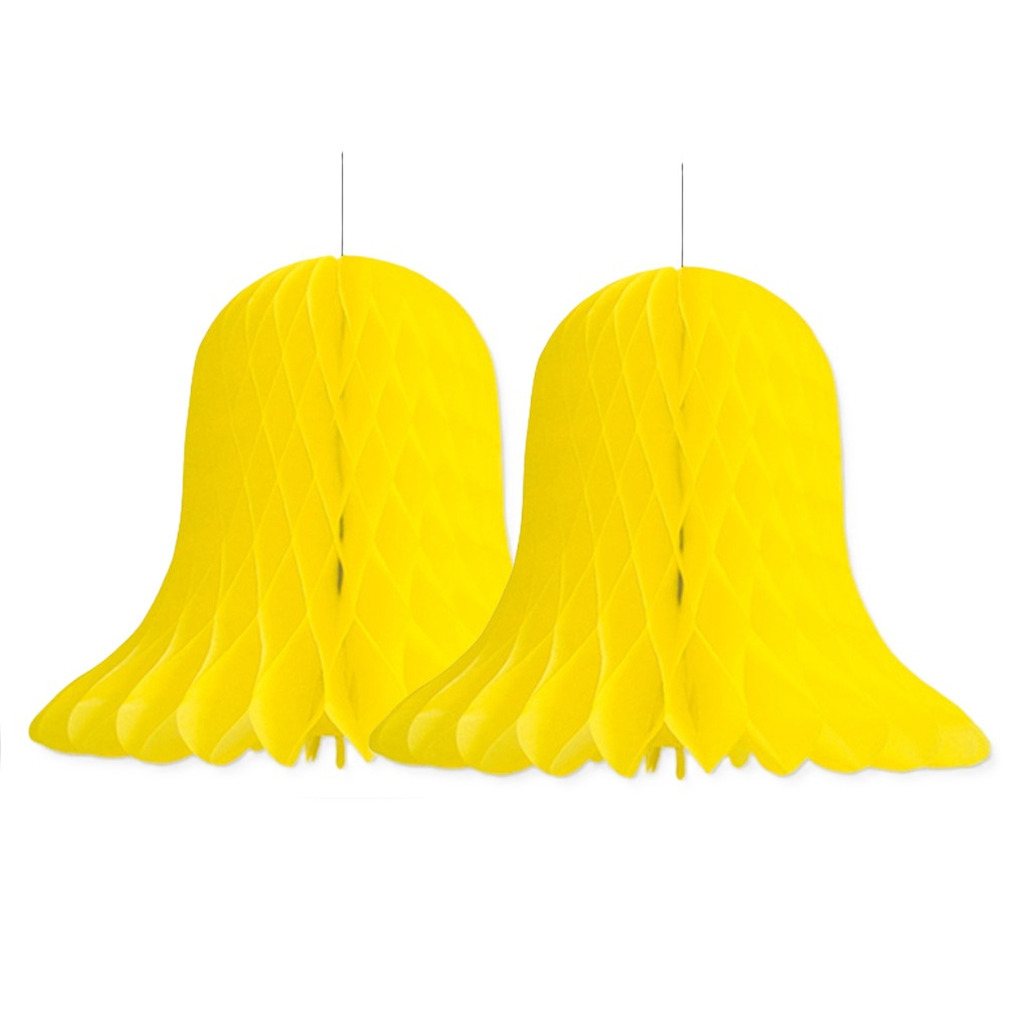 Kerstklokken lampionnen - 2x - geel - 30 x 30 cm - Kerstversiering - Papier -