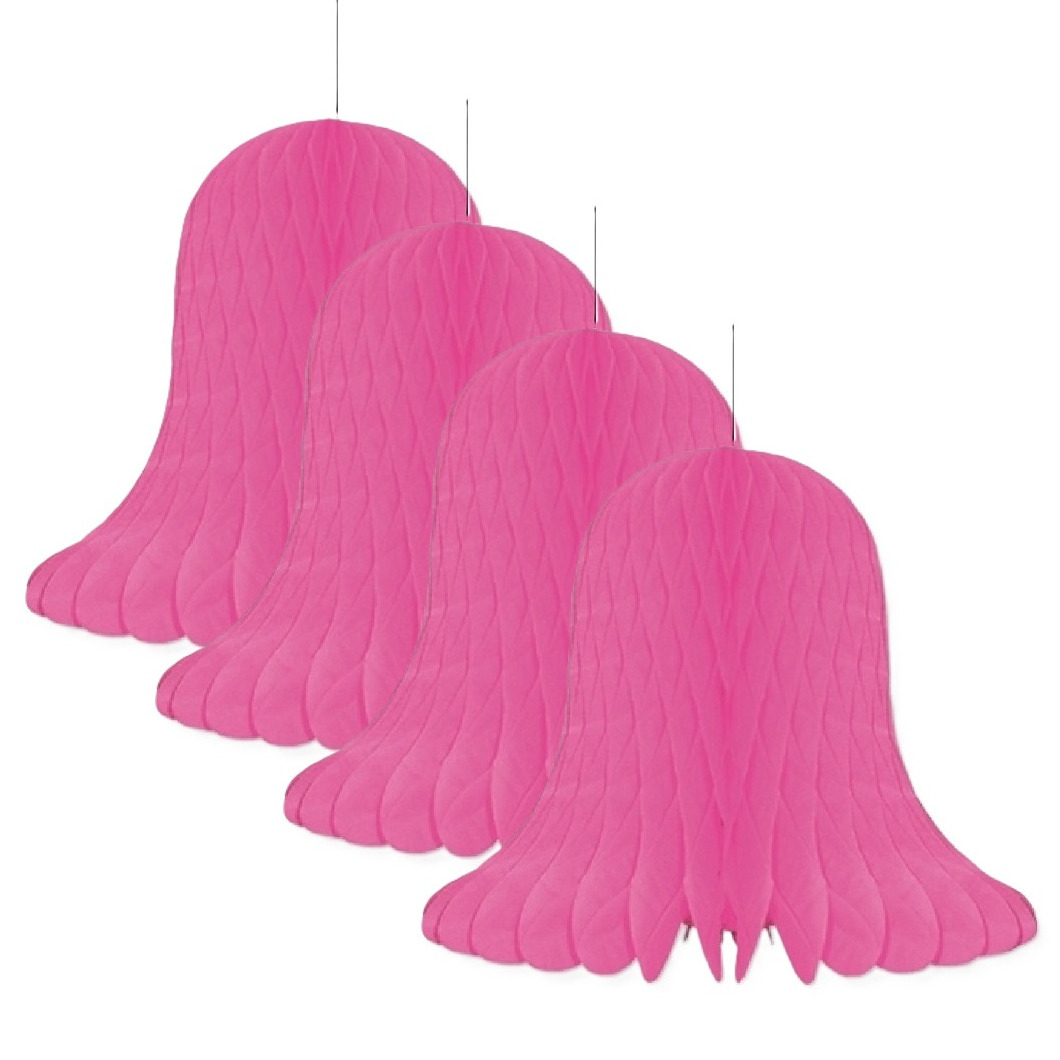 Kerstklok lampion - 4x - roze - 20 cm - papier - kerstversiering - kerstbel decoratie -