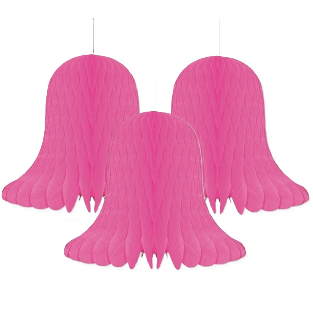 Kerstklokken lampionnen - 3x - roze - 30 x 30 cm - Kerstversiering - Papier -