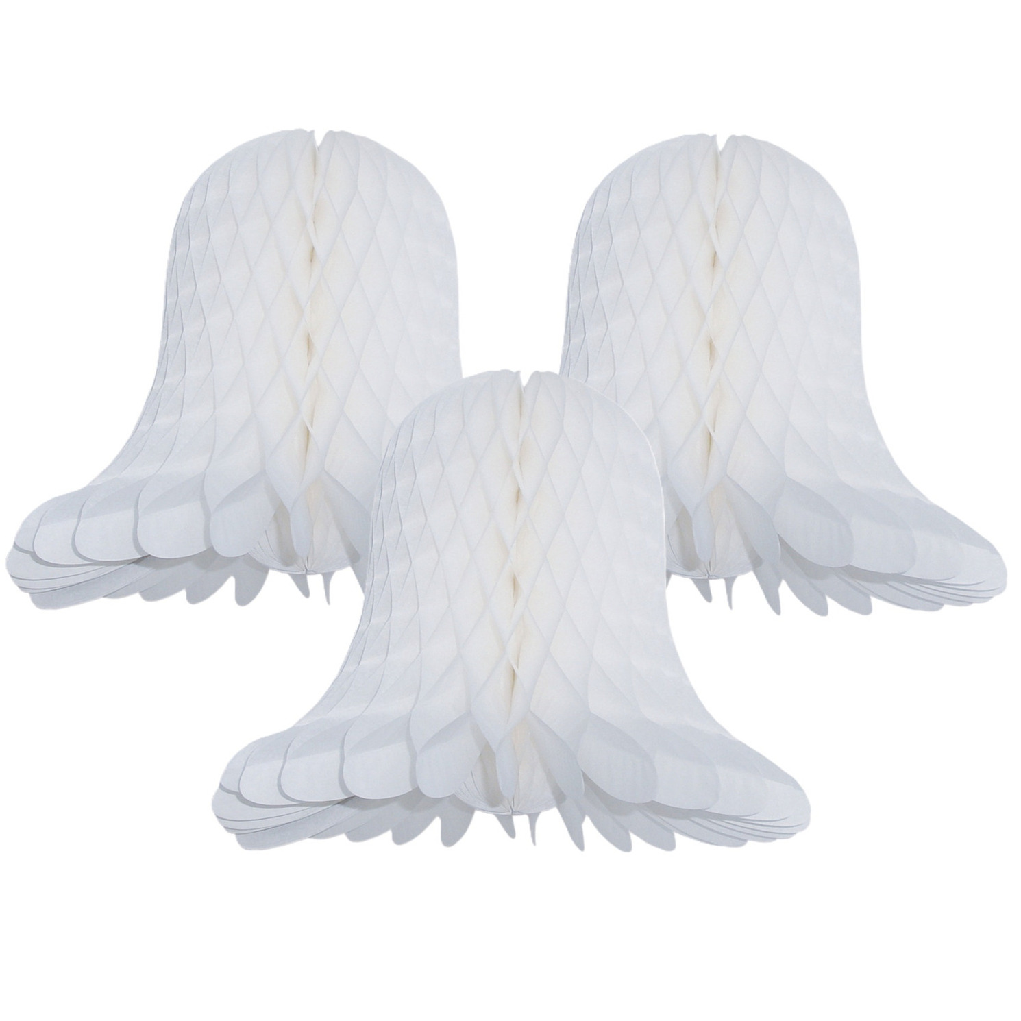 Kerstklok lampion - 3x - wit - 20 cm - papier - kerstversiering - kerstbel decoratie -
