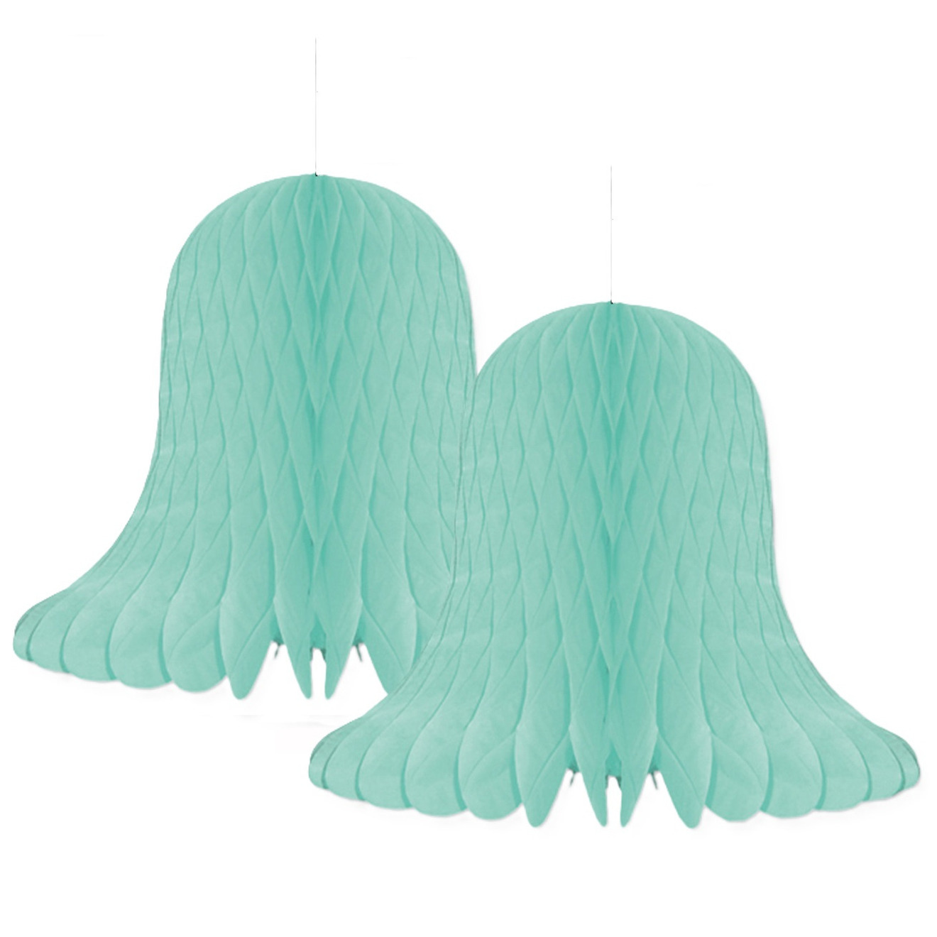 Kerstklokken lampionnen - 2x - mintgroen - 20 x 20 cm - Kerstversiering - Papier -