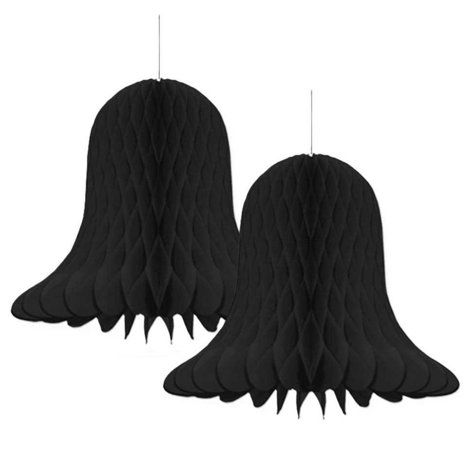 Kerstklokken lampionnen - 2x - zwart - 30 x 30 cm - Kerstversiering - Papier -