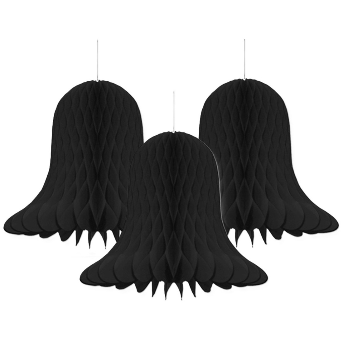 Kerstklokken lampionnen - 3x - zwart - 30 x 30 cm - Kerstversiering - Papier -