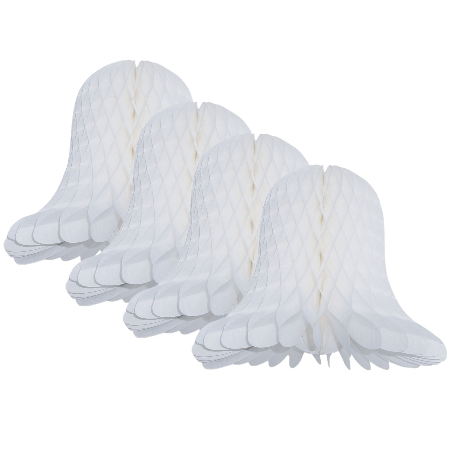 Kerstklok lampion - 4x - wit - 20 cm - papier - kerstversiering - kerstbel decoratie -