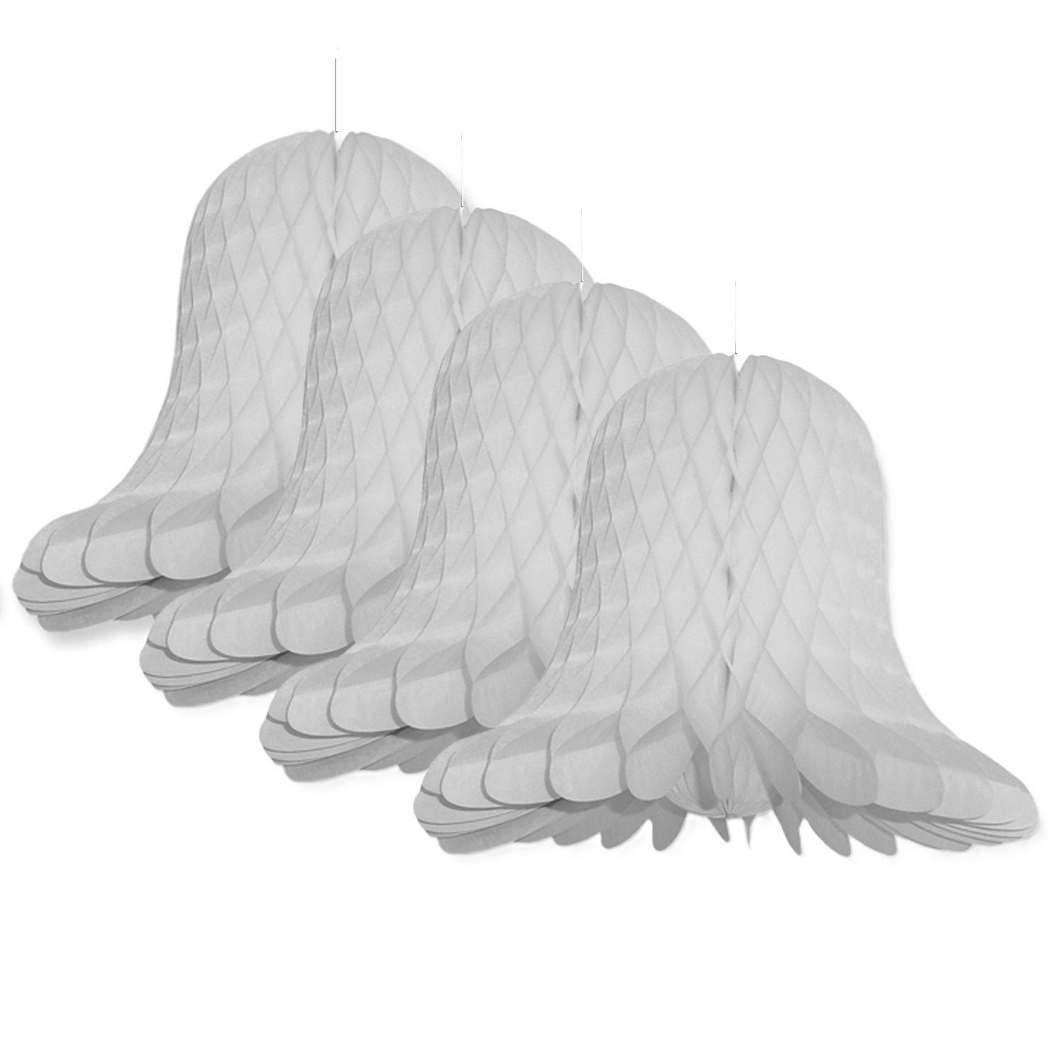 Kerstklok lampion - 4x - lichtgrijs - 20 cm - papier - kerstversiering - kerstbel decoratie -