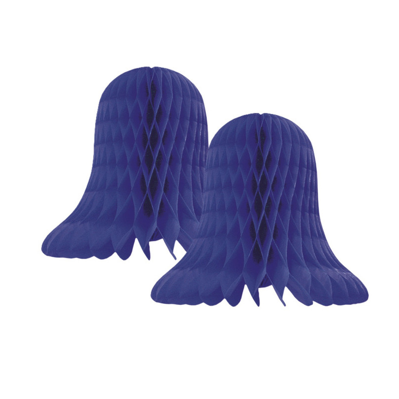 Kerstklokken lampionnen - 2x - donkerblauw - 20 x 20 cm - Kerstversiering - Papier -