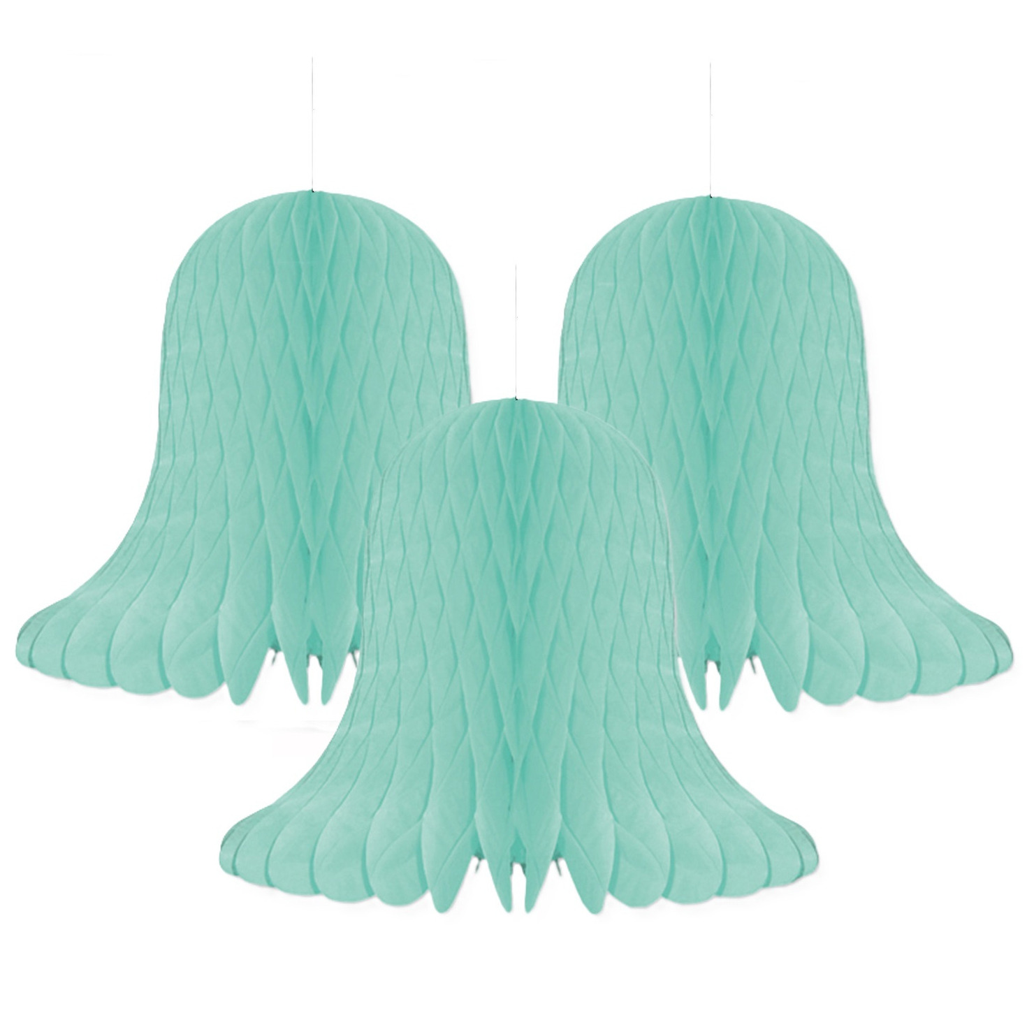 Kerstklokken lampionnen - 3x - mintgroen - 20 x 20 cm - Kerstversiering - Papier -