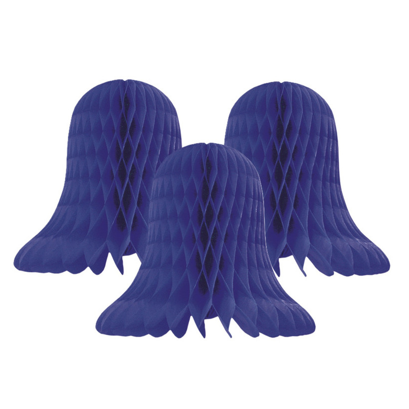 Kerstklokken lampionnen - 3x - donkerblauw - 20 x 20 cm - Kerstversiering - Papier -