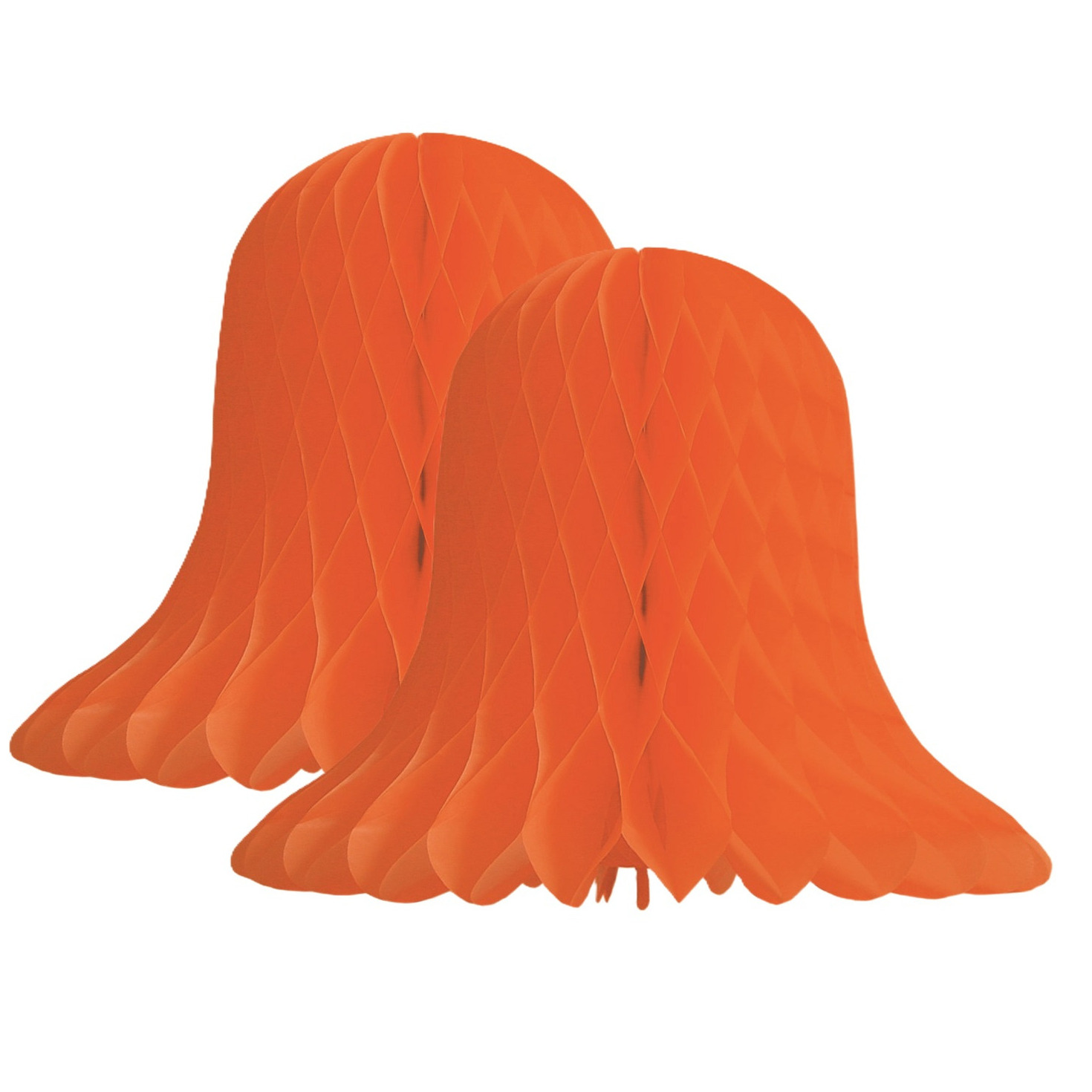 Kerstklok lampion - 2x - oranje - 20 cm - papier - kerstversiering - kerstbel decoratie -