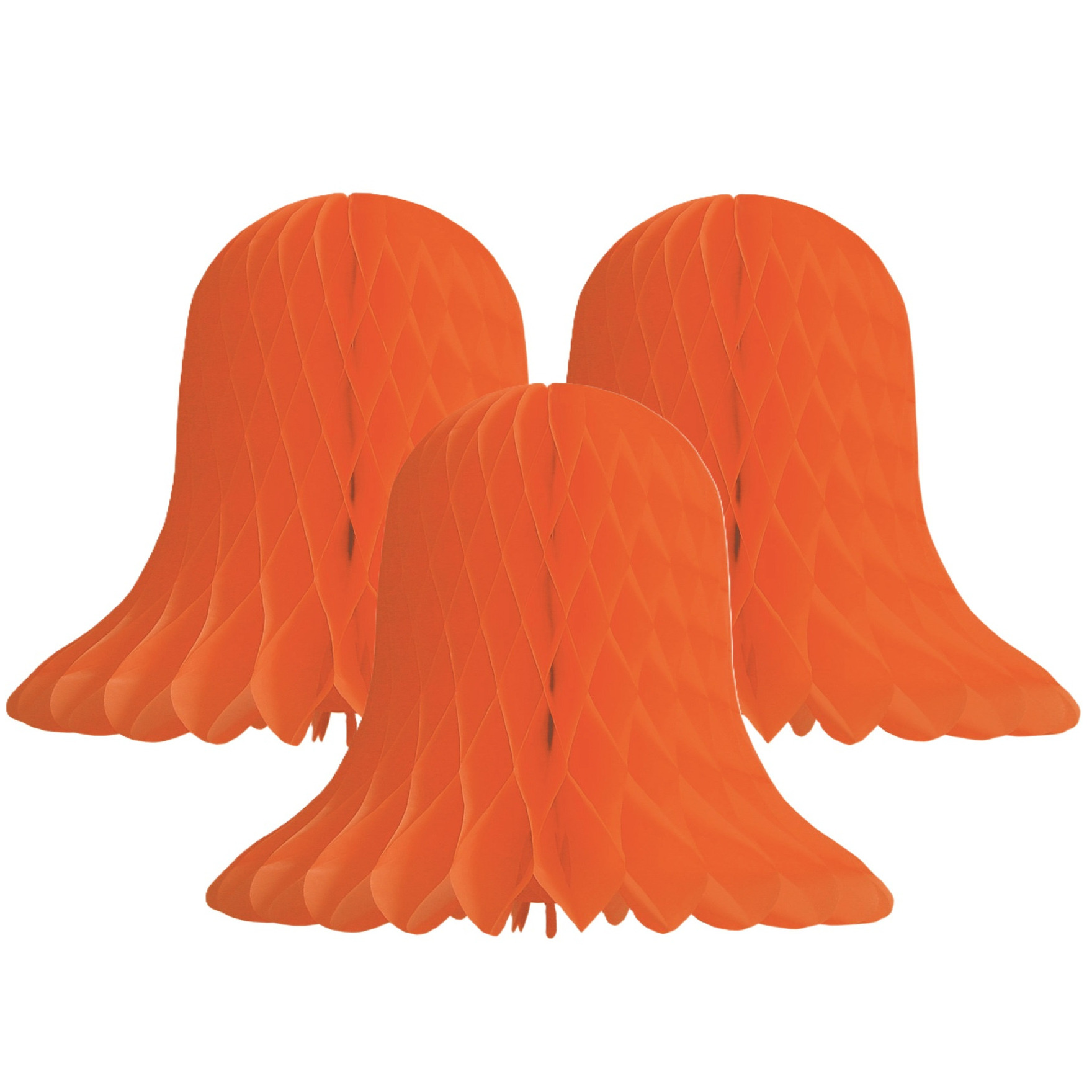 Kerstklok lampion - 3x - oranje - 20 cm - papier - kerstversiering - kerstbel decoratie -
