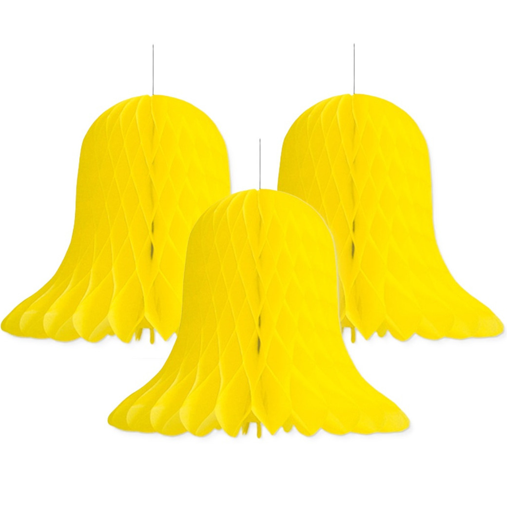 Kerstklokken lampionnen - 3x - geel - 30 x 30 cm - Kerstversiering - Papier -