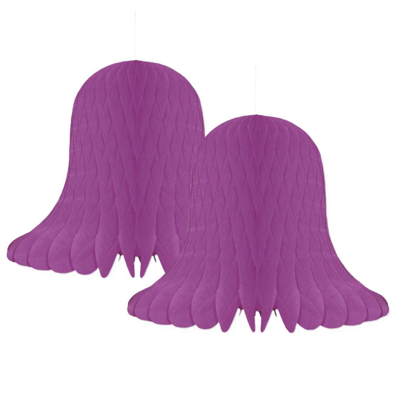 Kerstklokken lampionnen - 2x - paars - 30 x 30 cm - Kerstversiering - Papier -