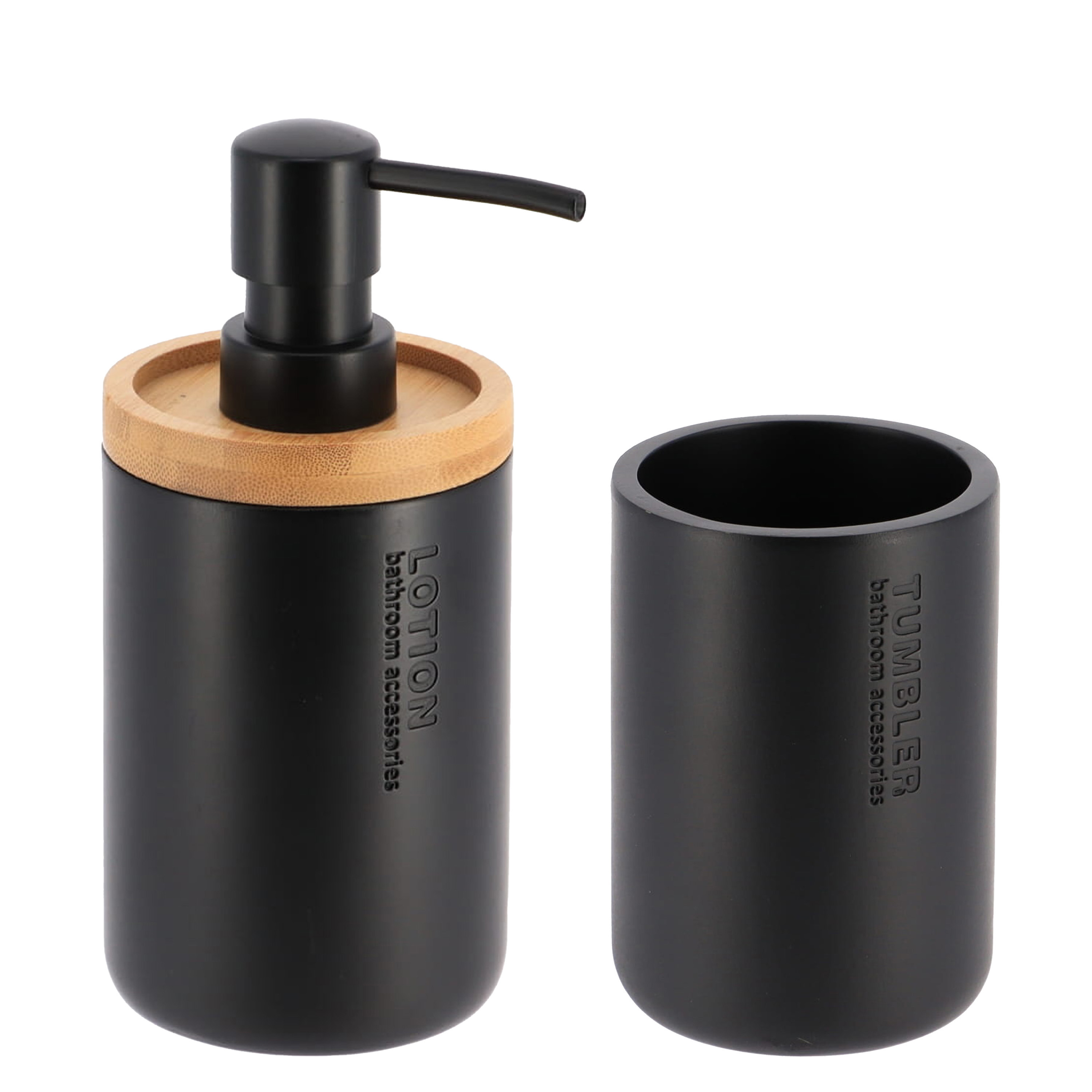 Tendance Badkamer accessoires set 2-delig - Polyresin/bamboe - zwart - robuust - matte coating -