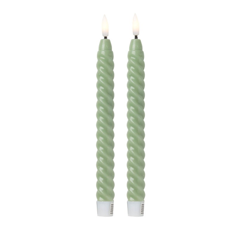 LED dinerkaarsen twist - groen - set van 2 - ø2.2x24.5 cm