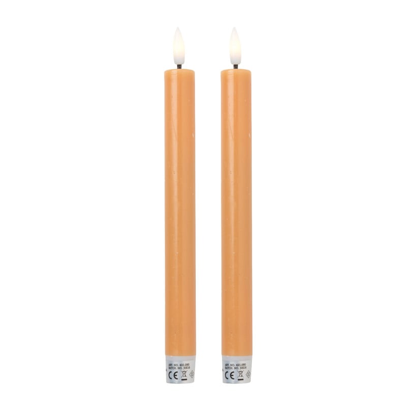 LED dinerkaarsen - taupe - set van 2 - ø2.2x24.5 cm