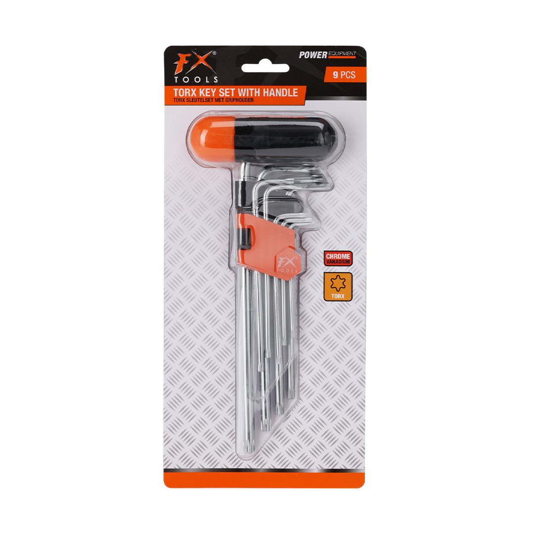 Torx Sleutelset - 9-delig - staal - met grip en houder -