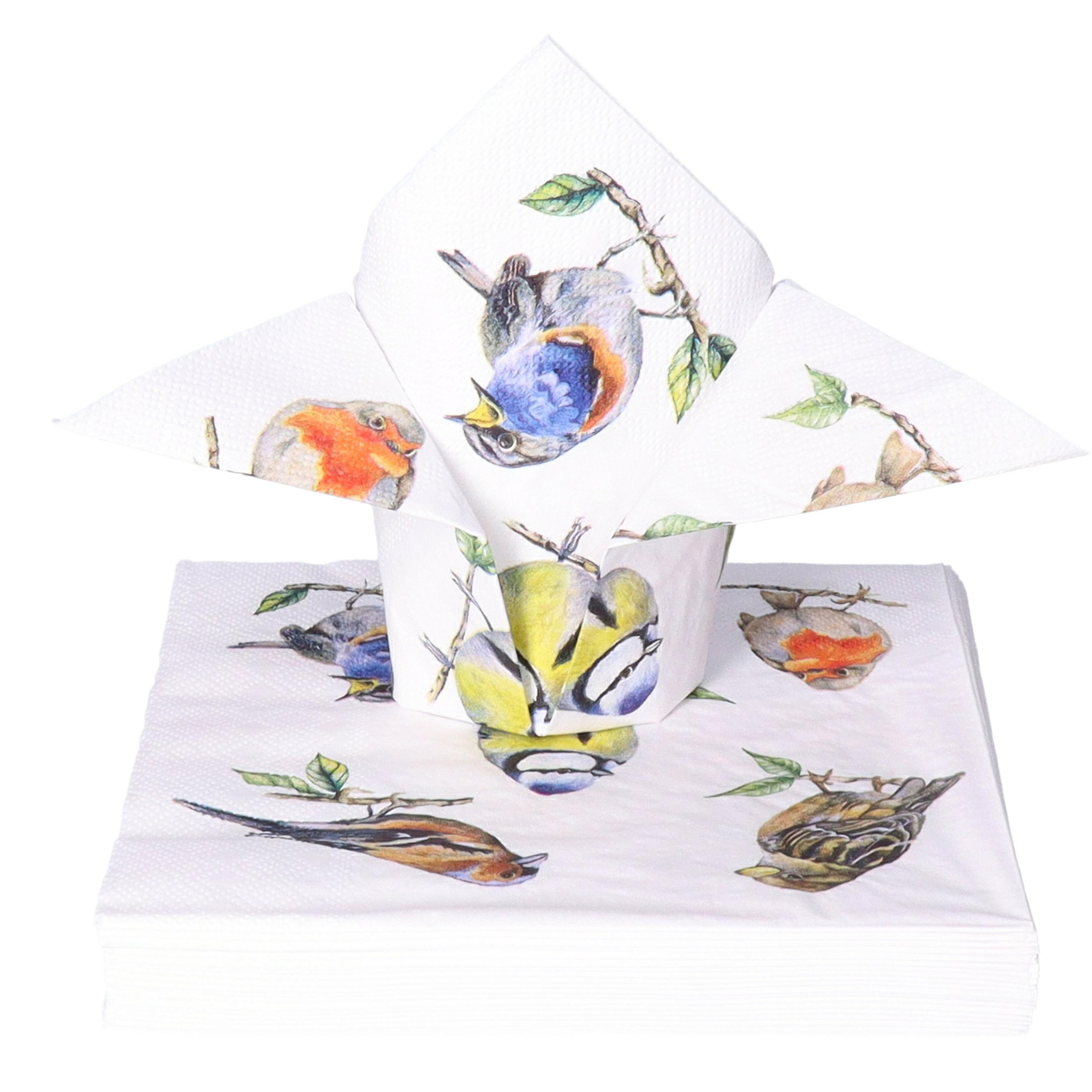 Tafel diner servetten - Tuinvogels thema - 40x stuks - 33 x 33 cm -