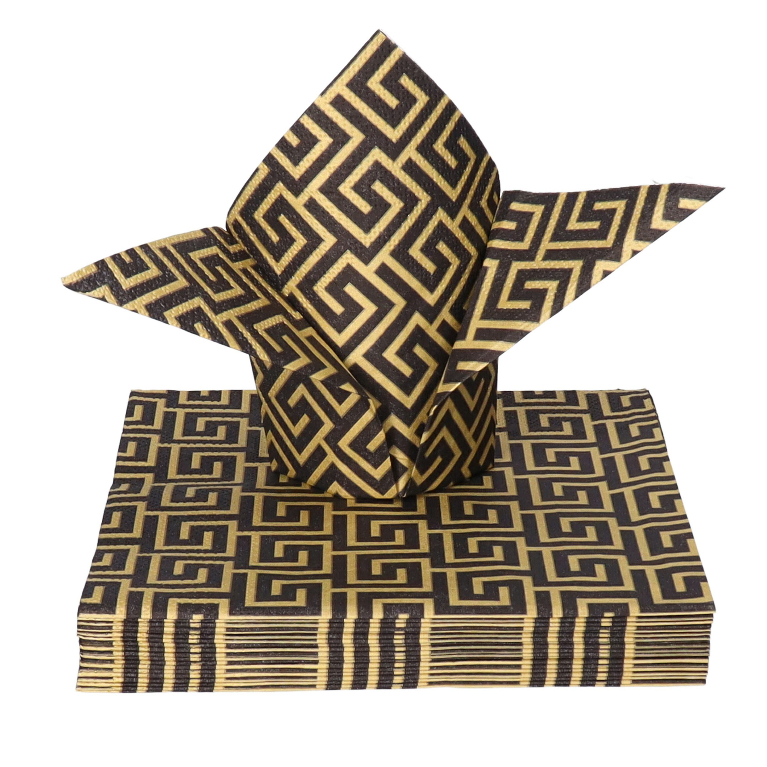 Tafel diner servetten - Zwart/Goud patroon thema - 40x stuks - 33 x 33 cm -