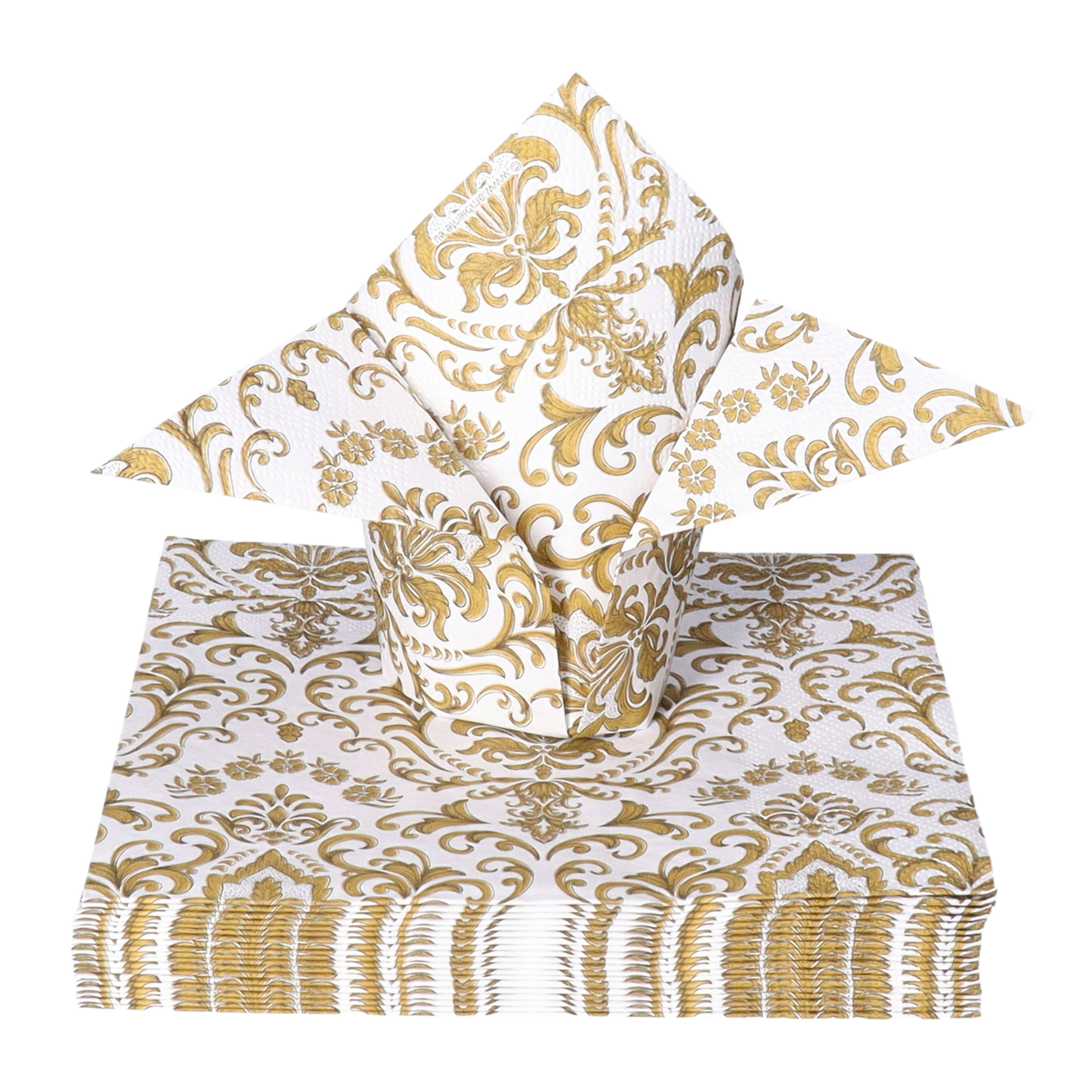 Tafel diner servetten - Wit/goud Barok patroon thema - 40x stuks - 33 x 33 cm -