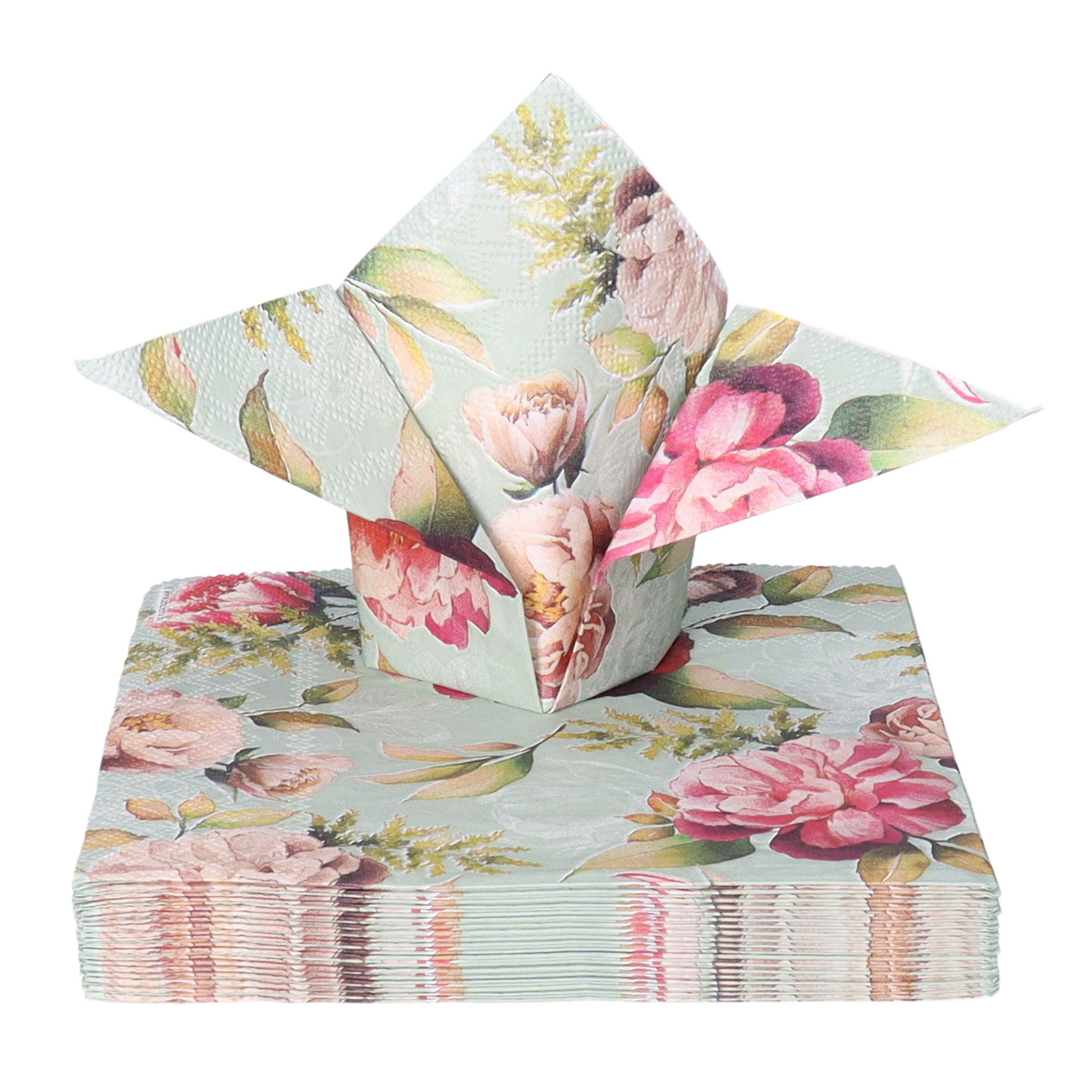 Tafel diner servetten - Pioenrozen thema - 40x stuks - 33 x 33 cm -