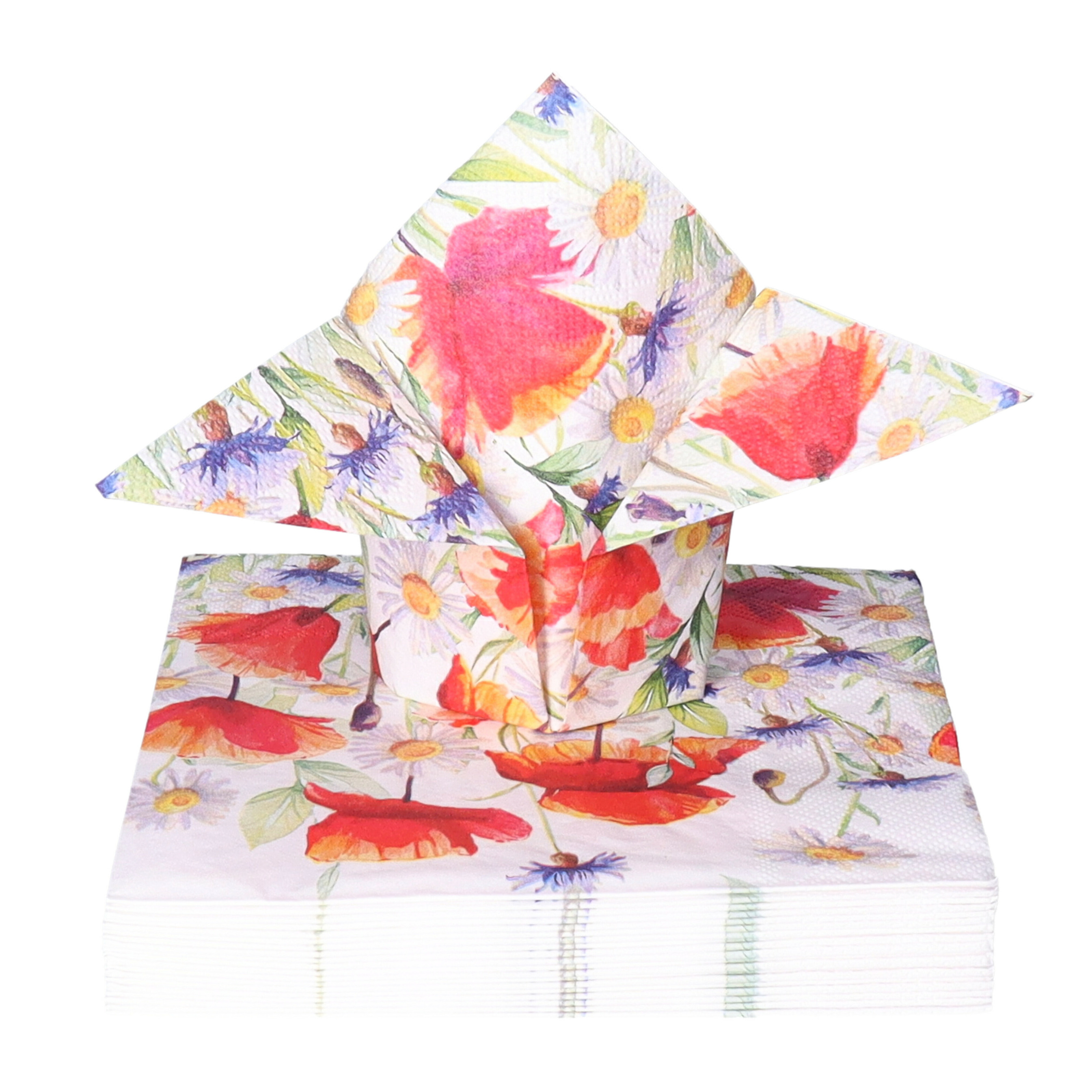Tafel diner servetten - klaprozen en korenbloemen thema - 40x stuks - 33 x 33 cm -