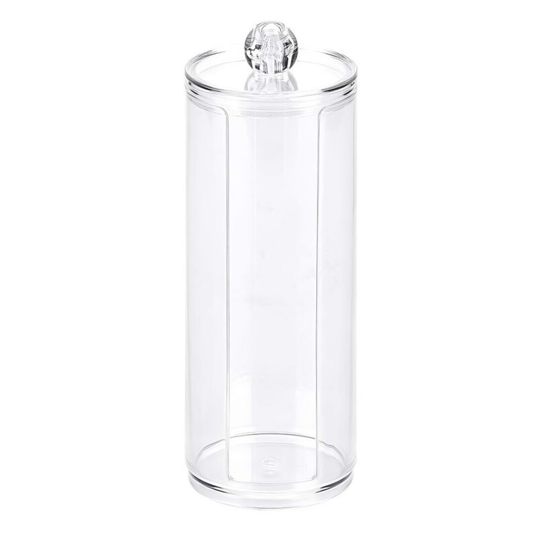 Wattenschijfjes houder - kunststof - D7 x H19 cm - watten dispenser transparant -