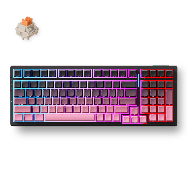 MCHOSE G98 Pro Black Pink Flame Orange Wireless Tri-Mode Custom Mechanical gaming toetsenbord 98%, Side engraved PBT, RGB, draadloos / Bluetooth / USB-C