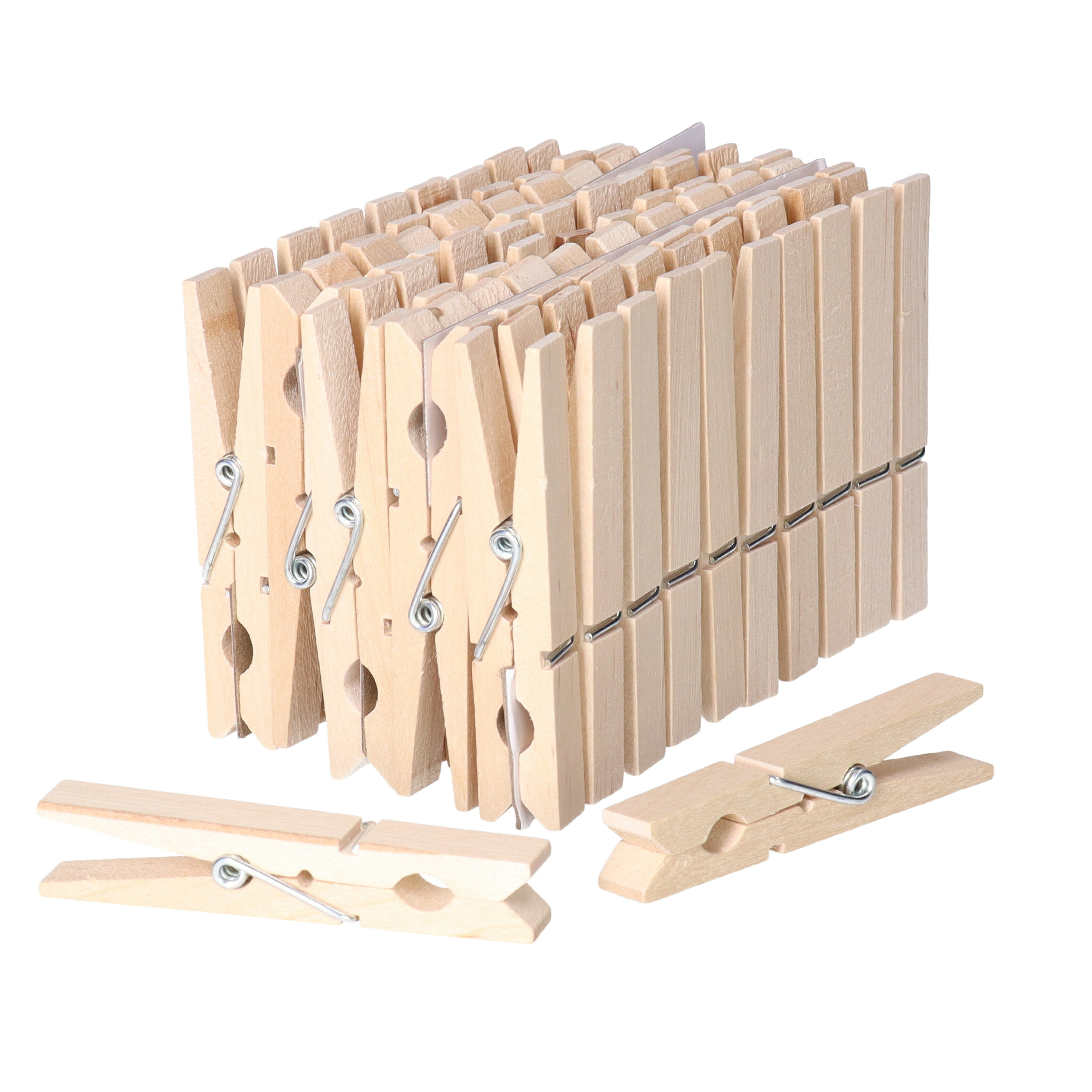 Wasknijpers - 100x stuks - natuurlijke houtkleur - stevig ontwerp - 8 cm -