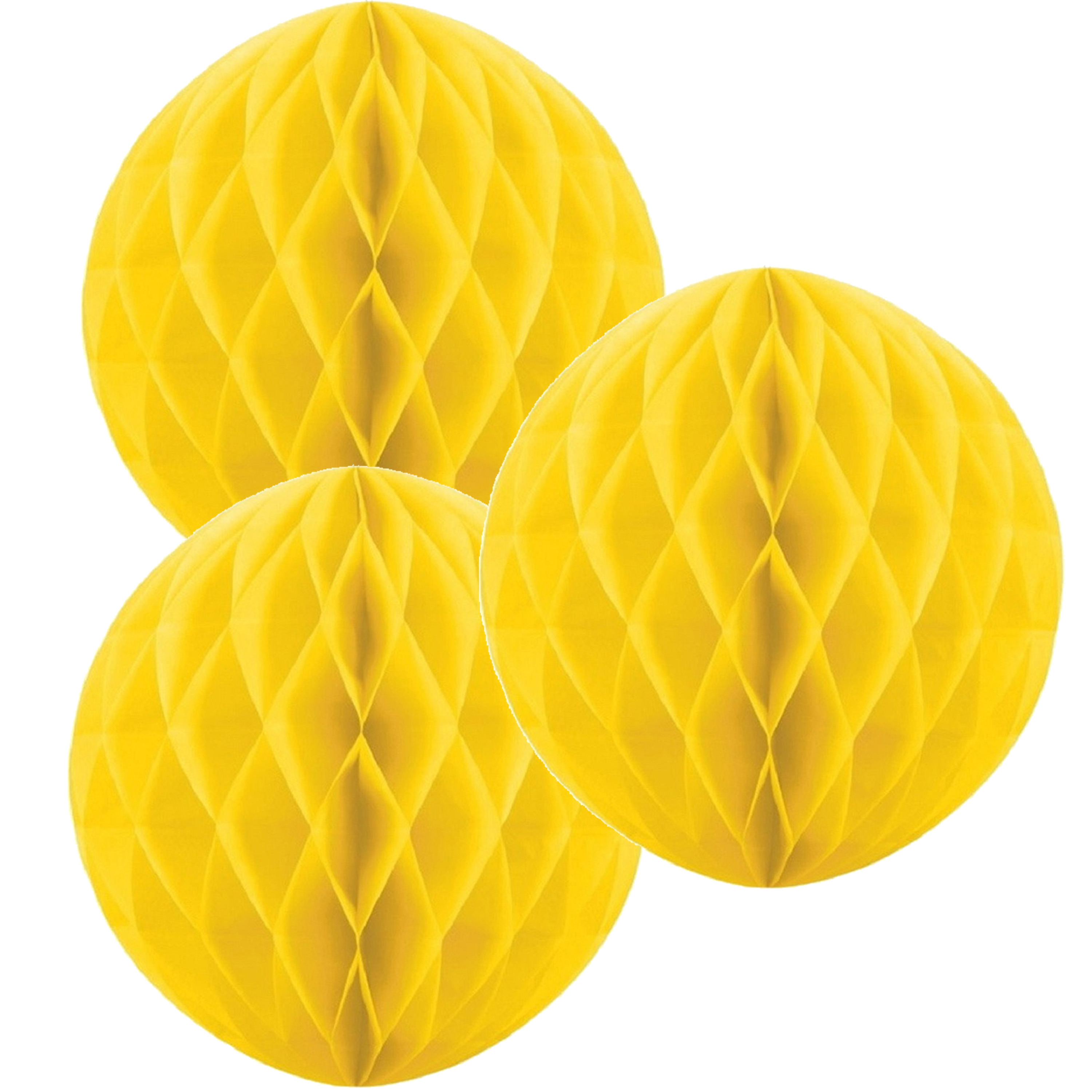 Papieren kerstballen - 3x - geel - 10 cm - kerstversiering -