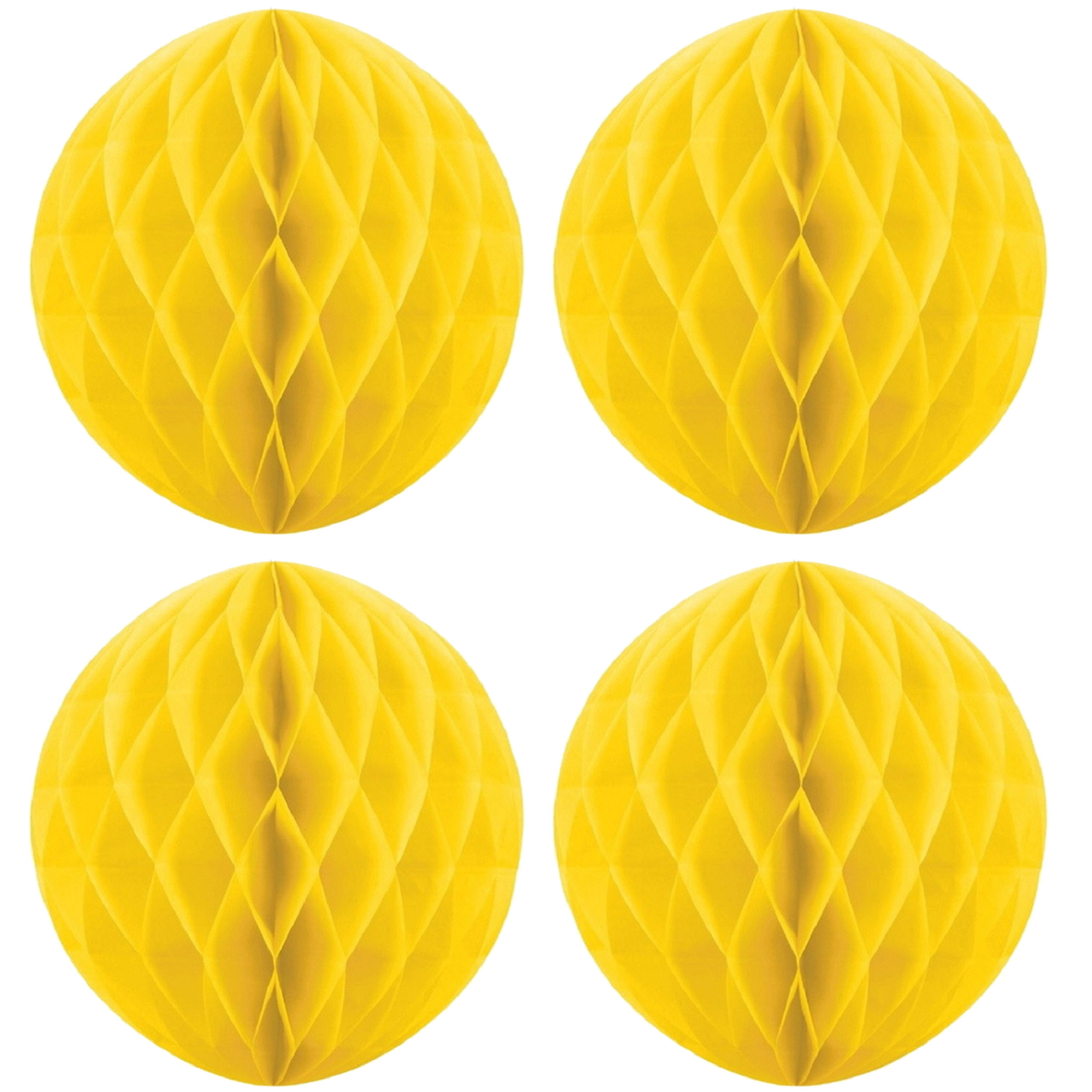 Papieren kerstballen - 4x - geel - 10 cm - kerstversiering -