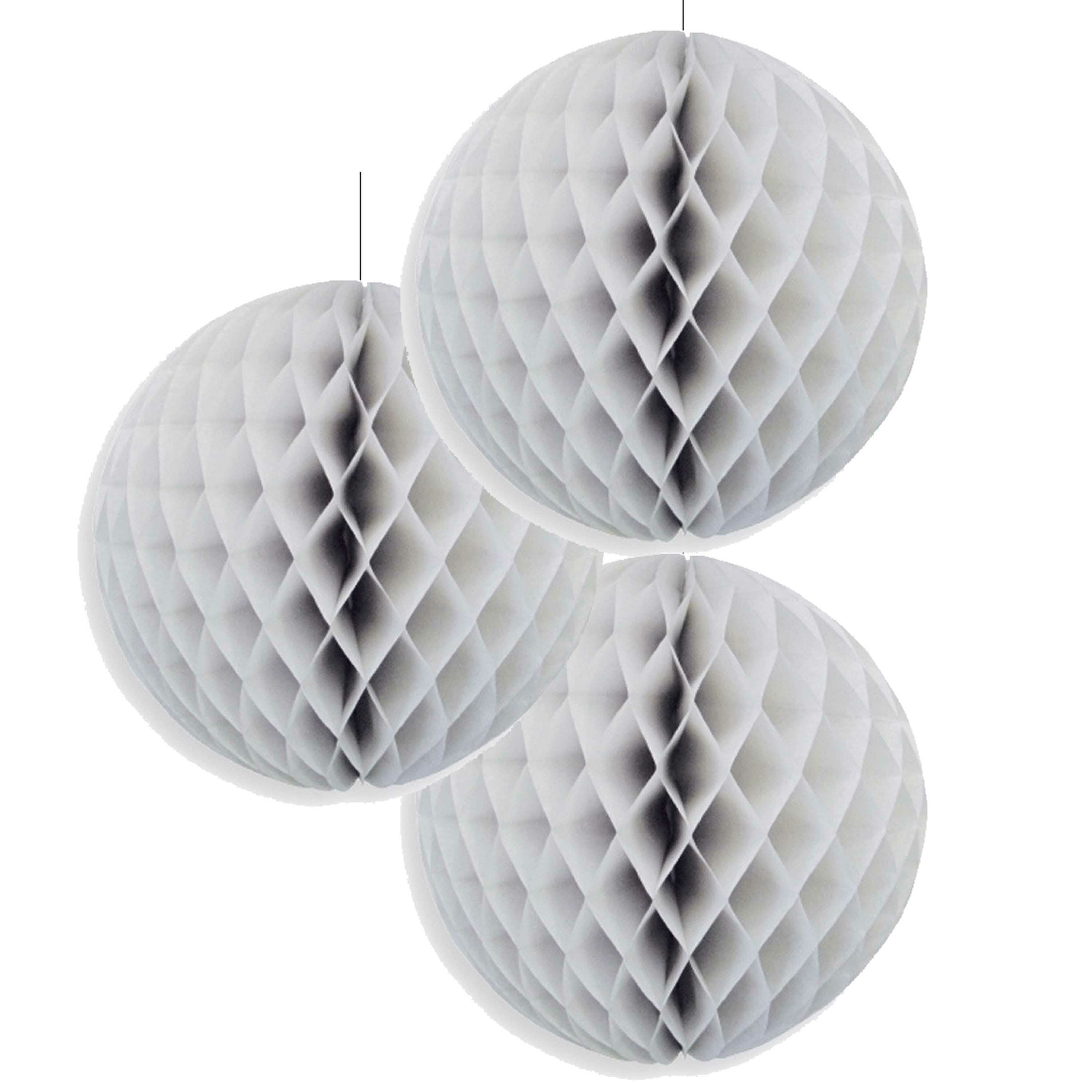 Papieren kerstballen - 3x - grijs - 10 cm - kerstversiering -