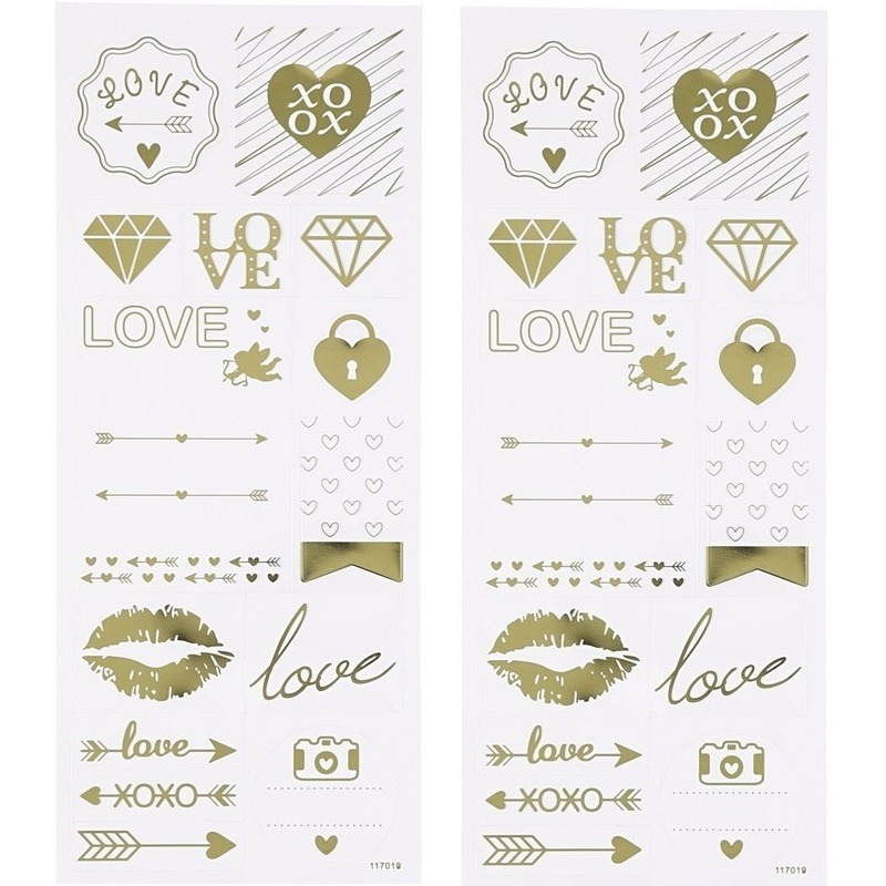 Hobby stickers - Love - 28x - goud - vel 10 x 24 cm - liefde - valentijn -