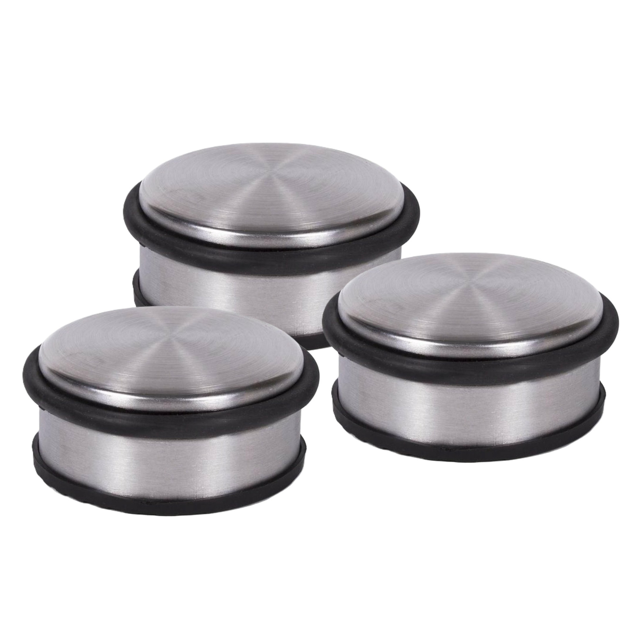Deurstopper - 3x - RVS - rond - 4,5 x 11 cm - 1 kg - deurstop - zilver -
