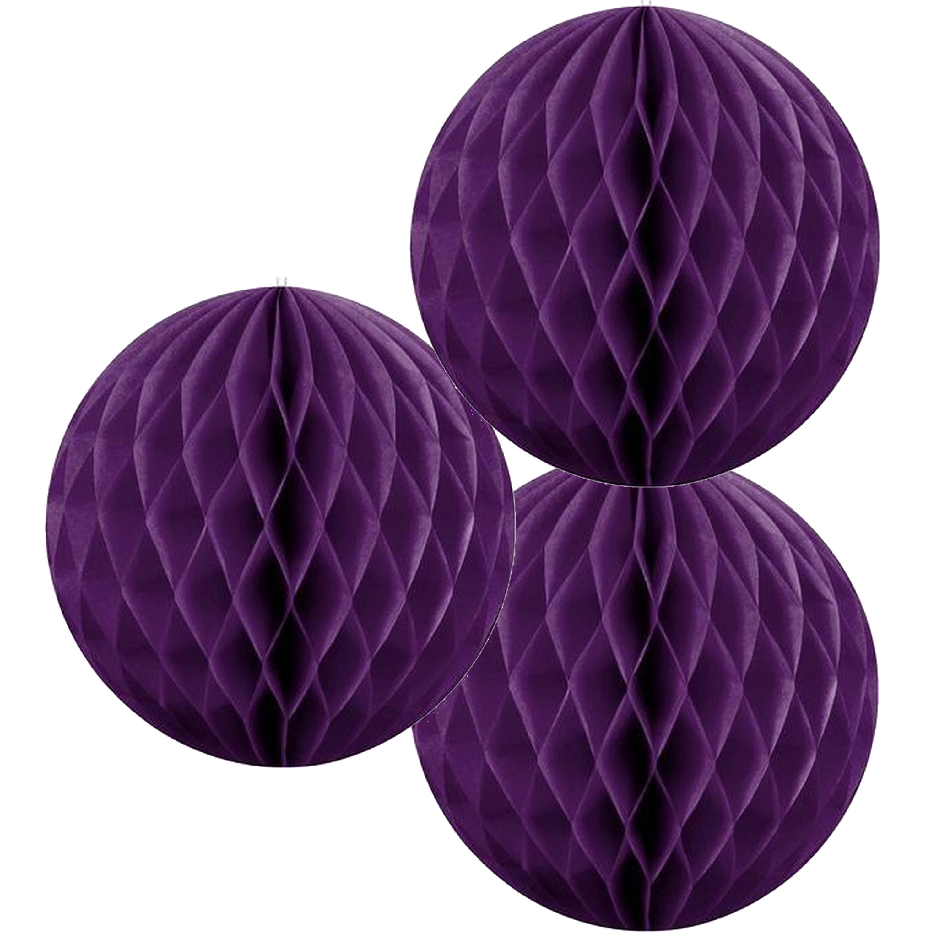 Papieren kerstballen - 3x - paars - 10 cm - kerstversiering -