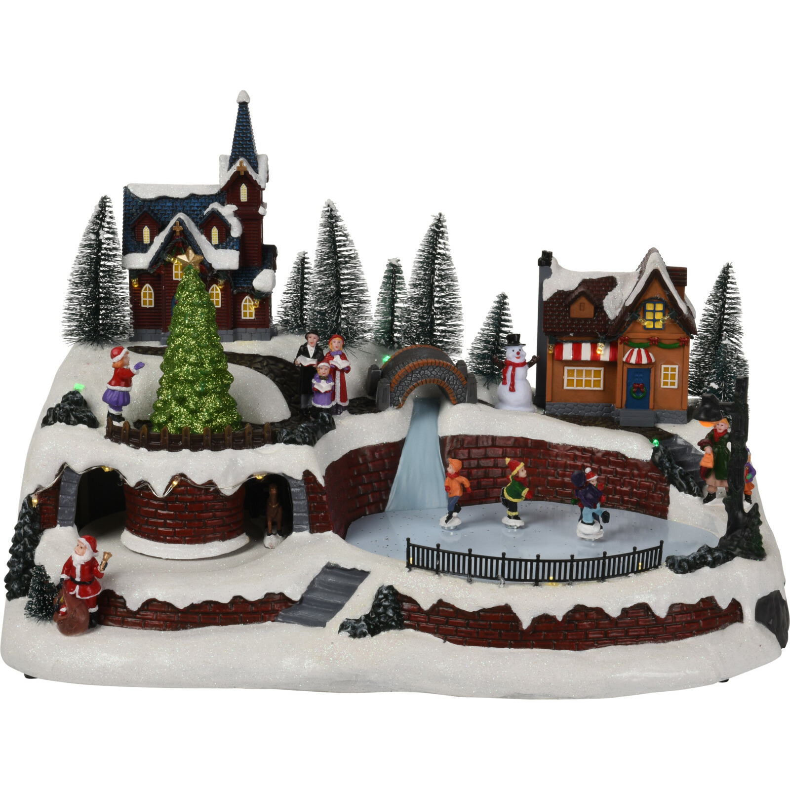 Kerstdorp kerst tafereel - schaatsbaan - met led verlichting, beweging en muziek - 41 cm -