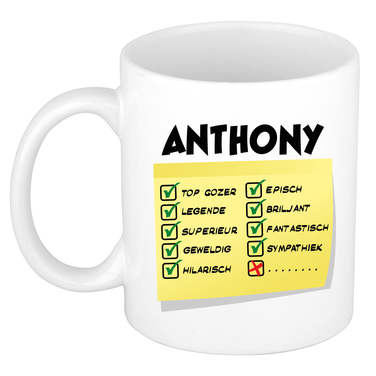 Naam mok Anthony - wit - top gozer - keramiek - 300 ml - cadeau collega beker -