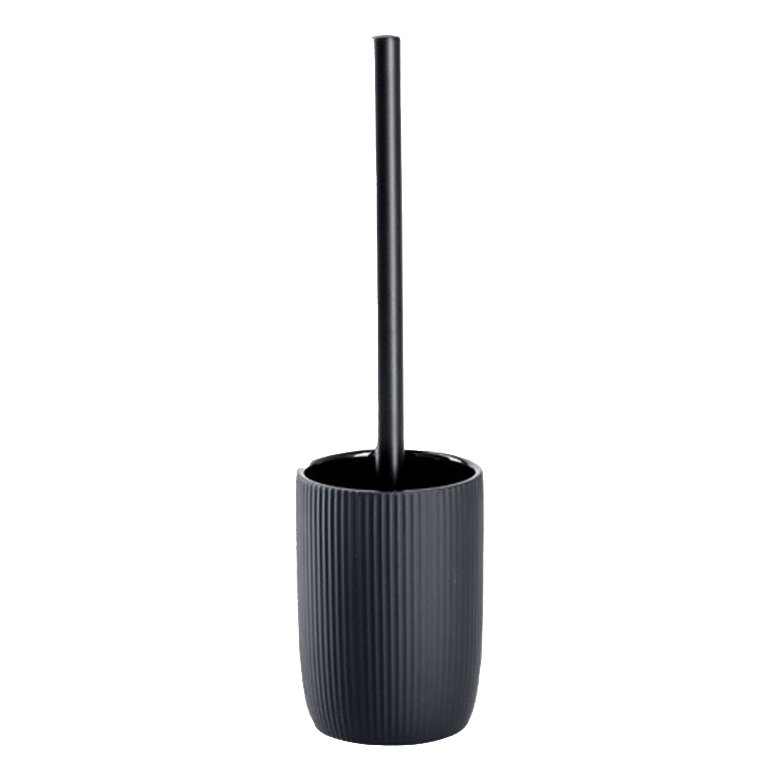 Toiletborstel in houder - keramiek - zwart - mat - rond - 10 x 36 cm -