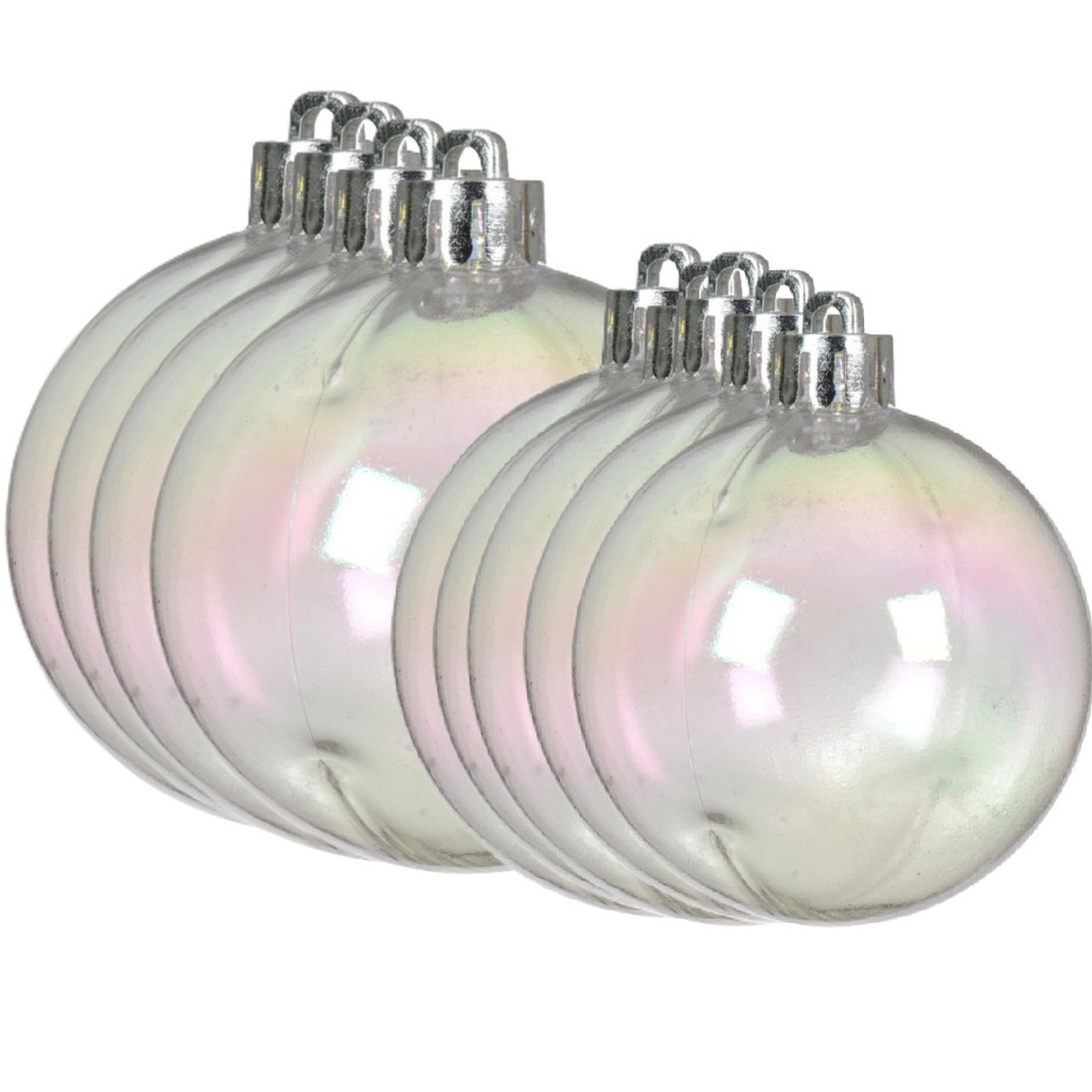 Kerstballen - 10x st - transparant parelmoer - 8 en 10 cm - kunststof - kerstversiering -