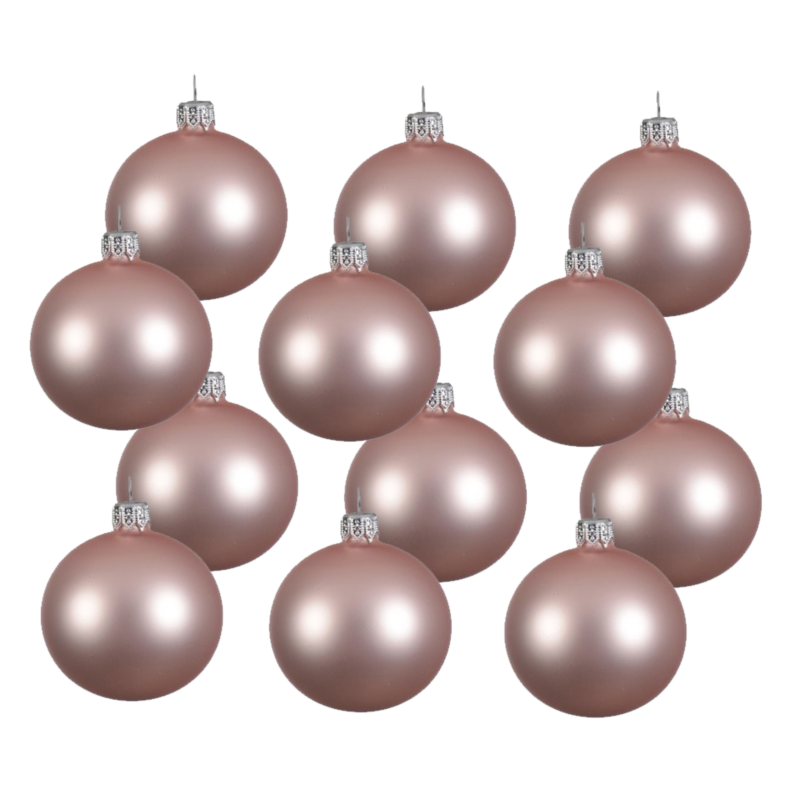 Decoris kerstballen - 12x - lichtroze - 8 cm - glas - mat - velvet - kerstversiering -