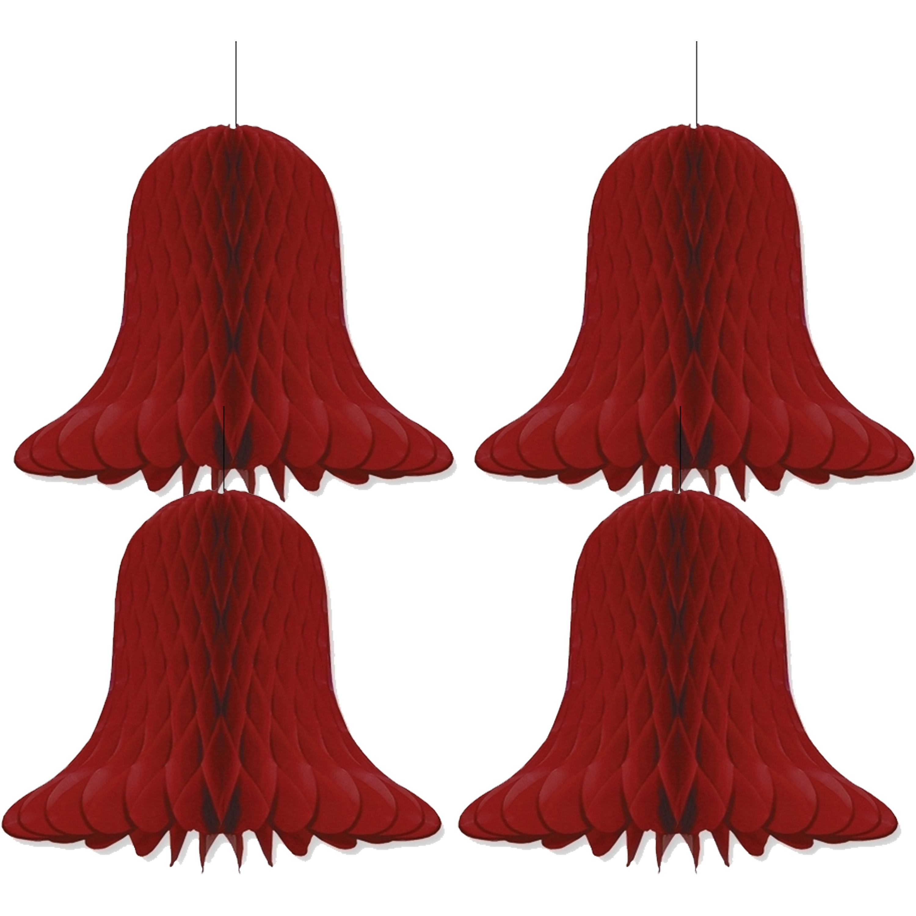 Kerstklokken lampionnen - 4x - donkerrood - 20 x 20 cm - Kerstversiering - Papier -