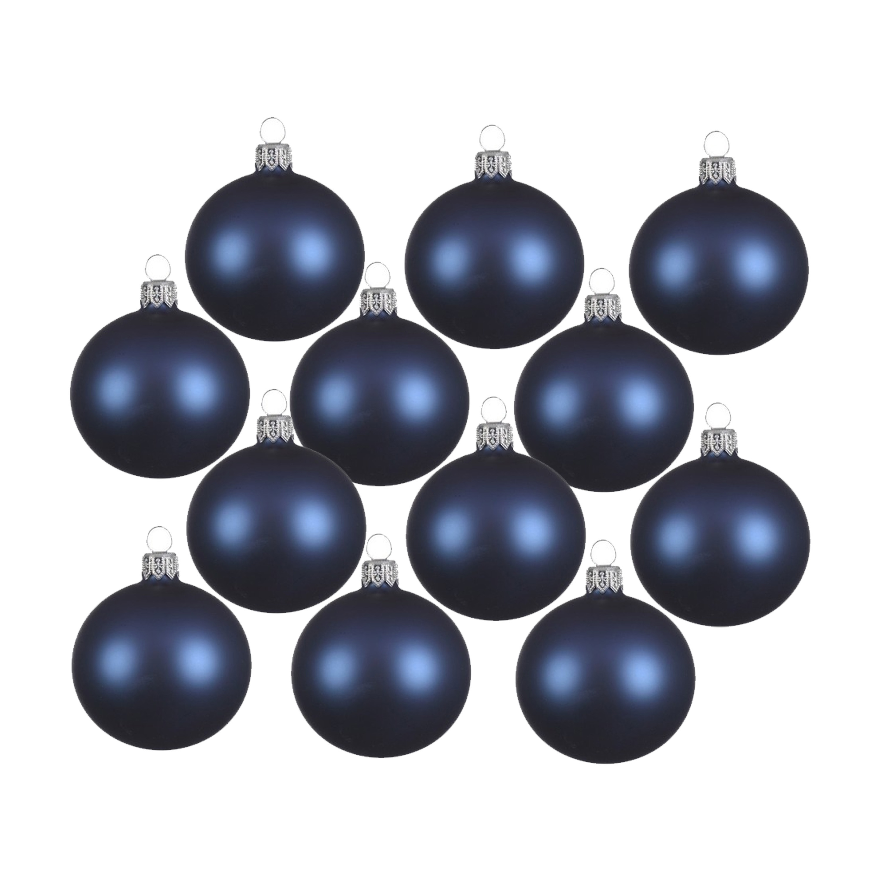 Decoris kerstballen - 12x - donkerblauw - 8 cm - glas - mat - velvet - kerstversiering -