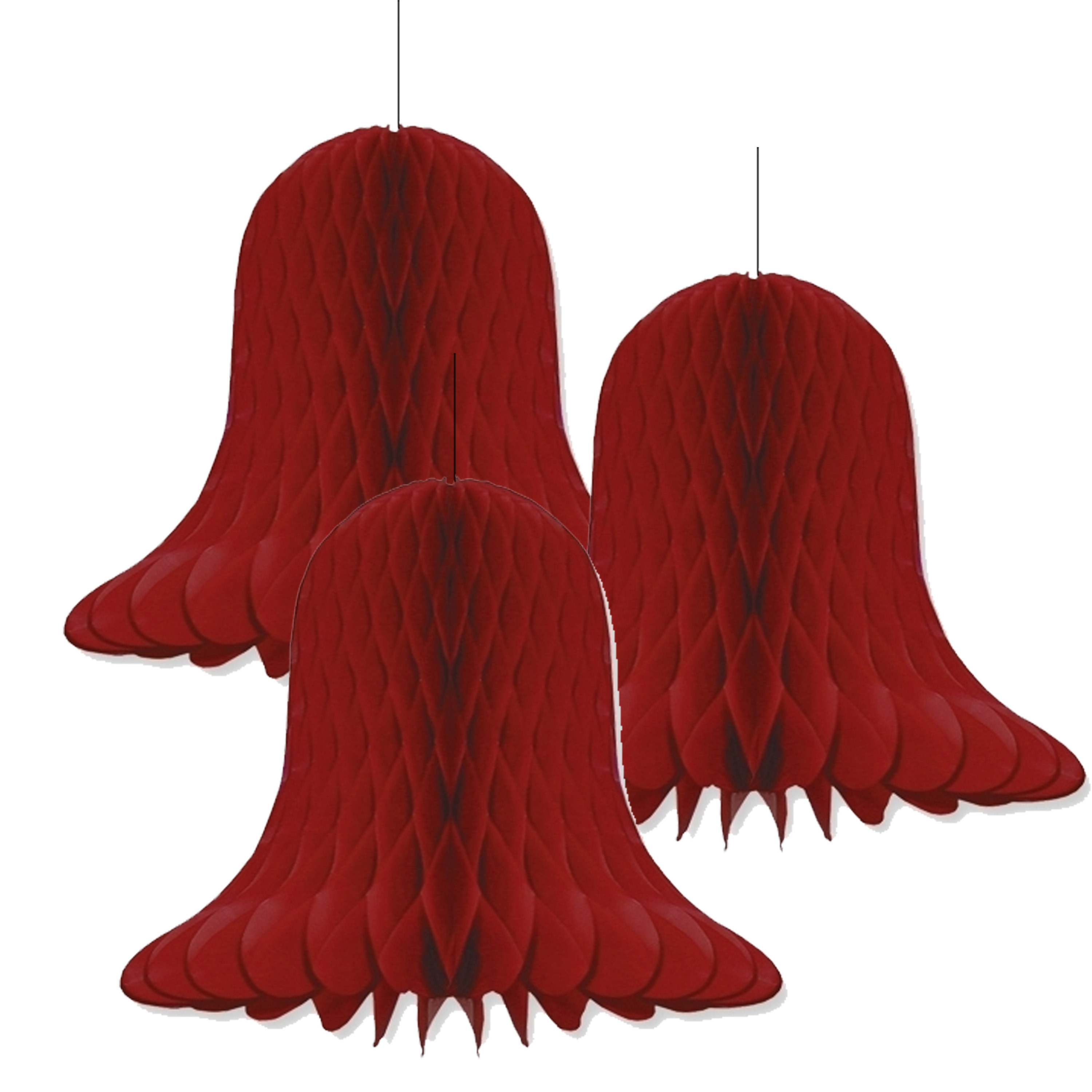 Kerstklokken lampionnen - 3x - donkerrood - 20 x 20 cm - Kerstversiering - Papier -