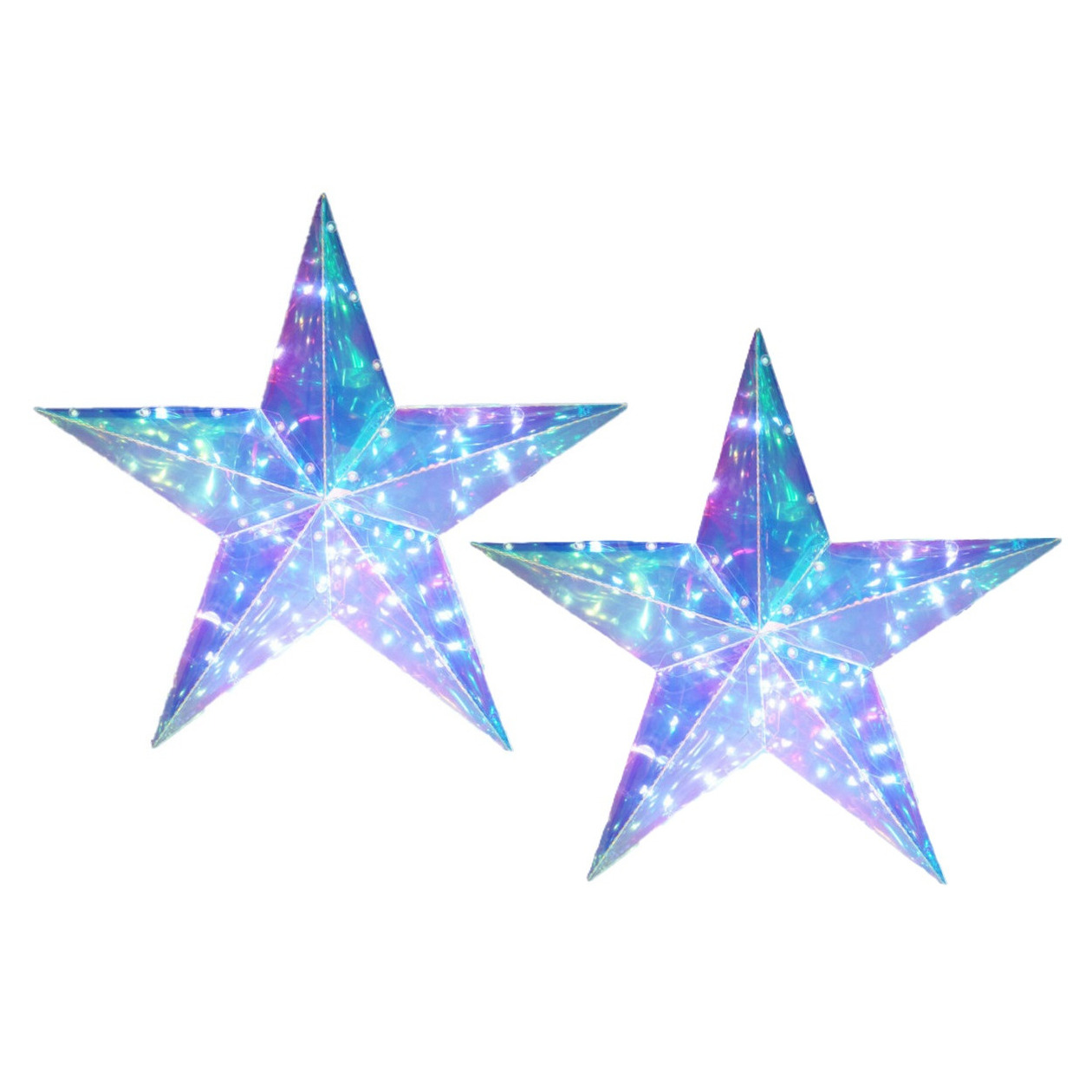 Verlichte kerststerren - 2x - regenboog kleur- D51 cm - op batterijen - 40 led lampjes - helder wit -