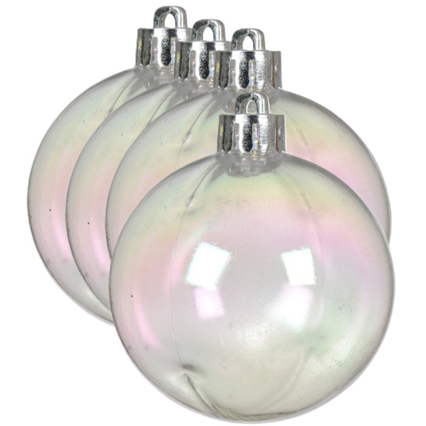 Decoris kerstballen - 4x stuks - 10 cm - transparant parelmoer - kunststof -