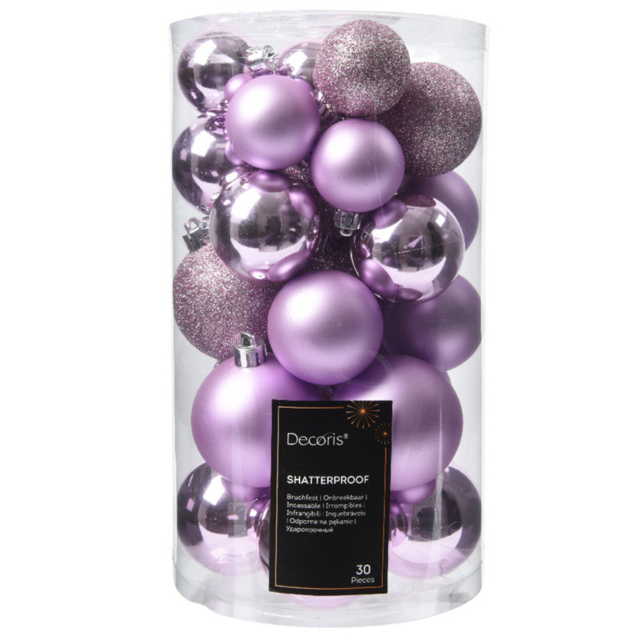 Decoris kerstballen - 30x stuks - 4, 5 en 6 cm - lila paars - kunststof -
