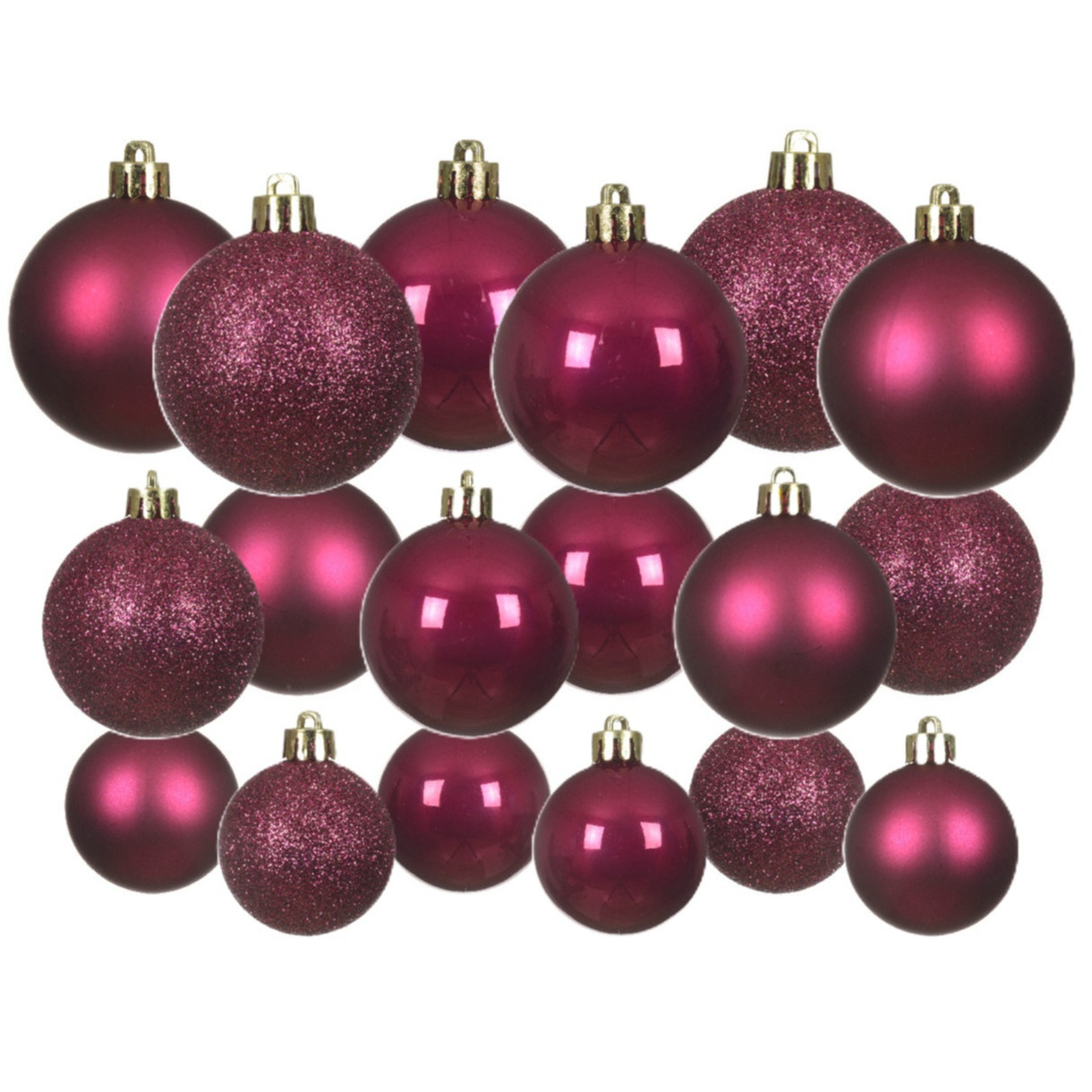 Decoris kerstballen - 60x stuks - 4, 5 en 6 cm - donkerroze - kunststof -