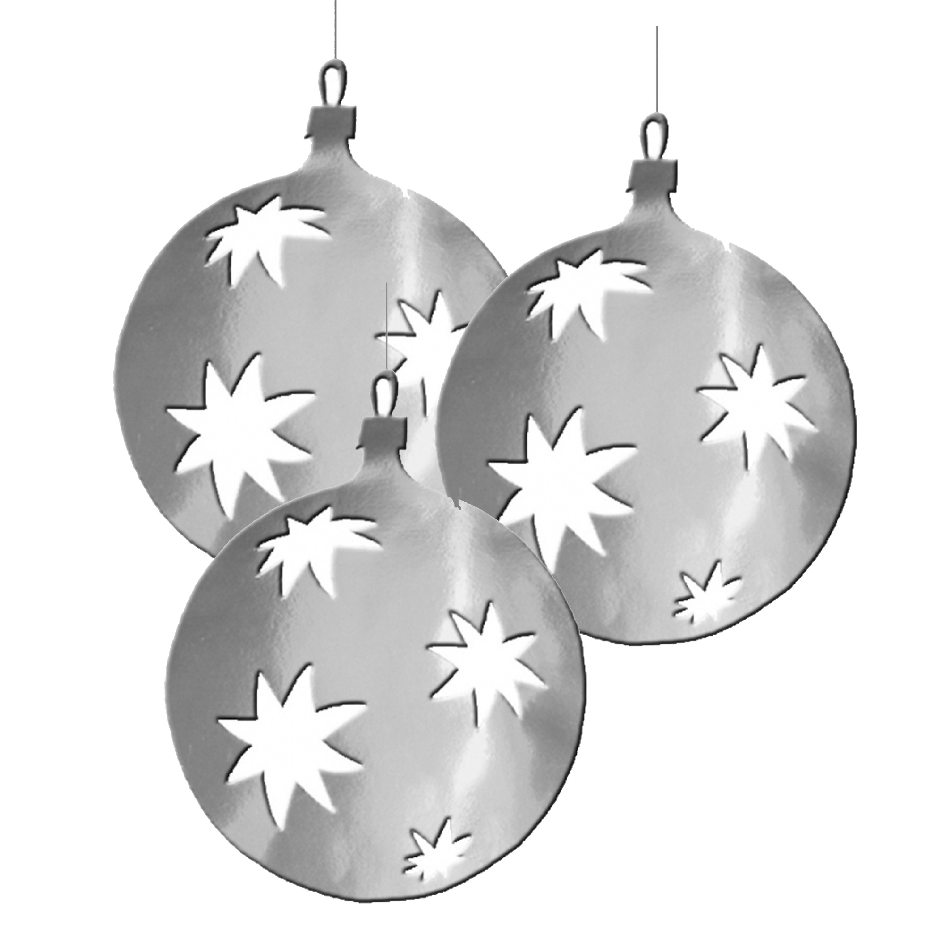 Grote Kerstbal hangdecoratie van karton - 3x - zilver - Dia 40 cm - Kerstversiering -